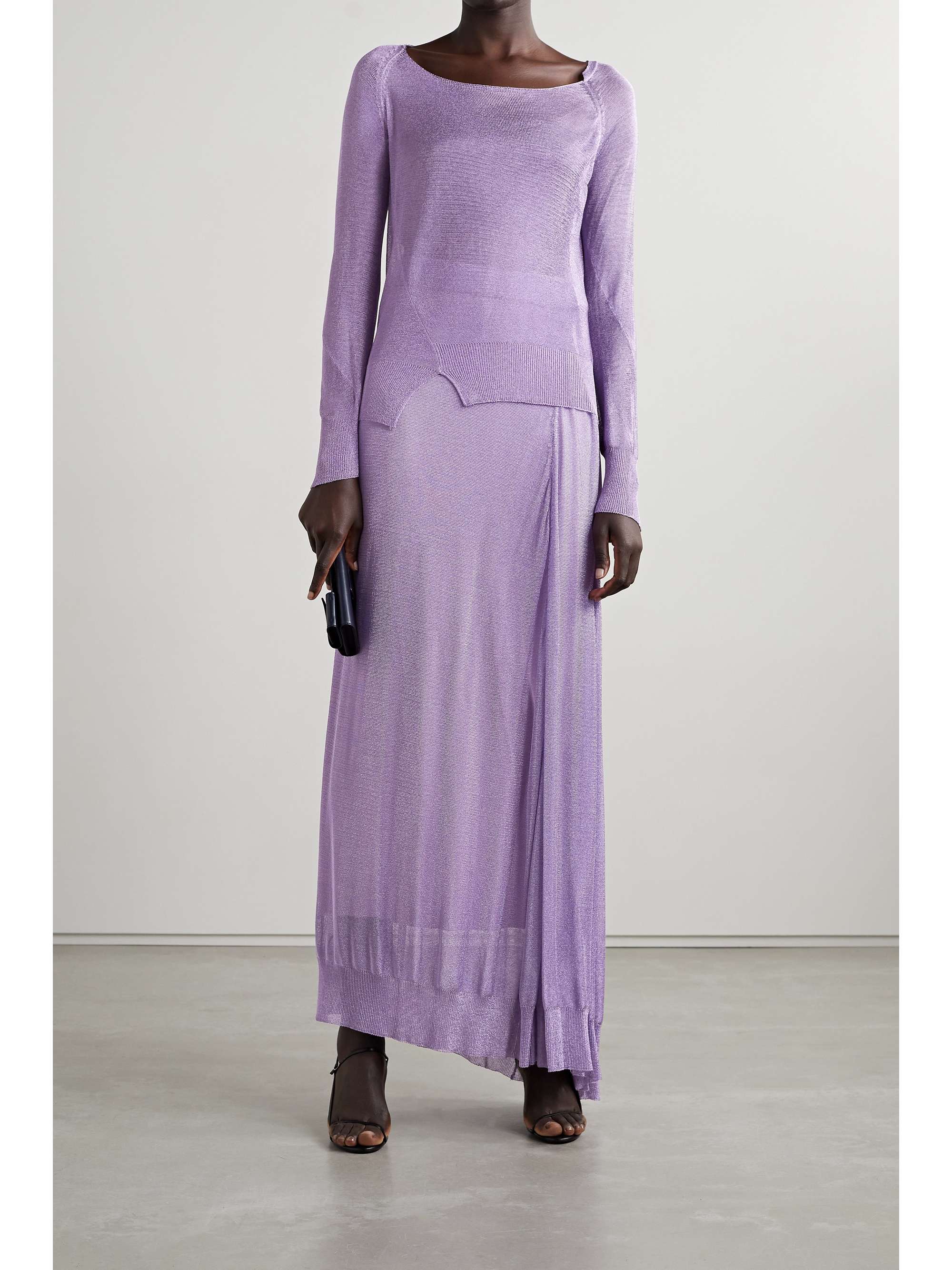 Lilac Giro asymmetric open-knit Lurex 