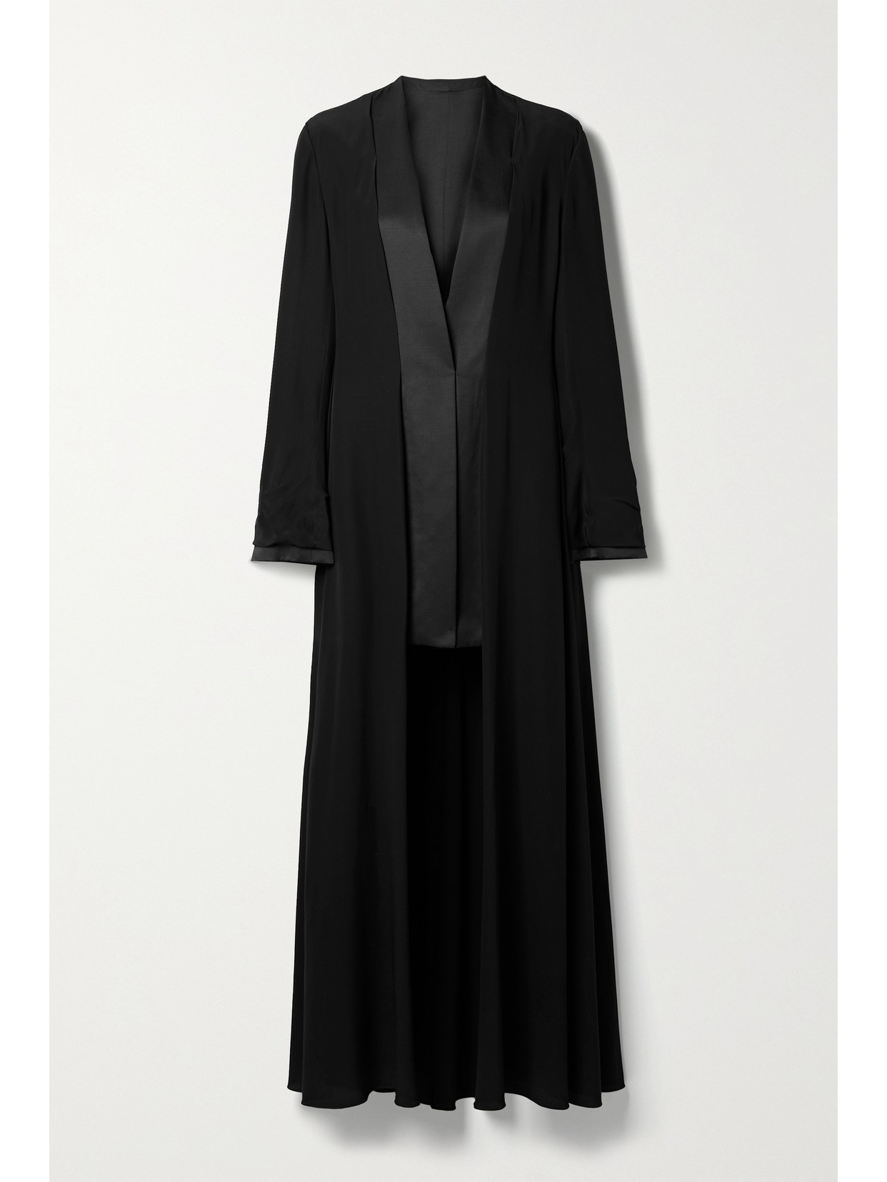 The Row Keanu Satin-trimmed Pleated Silk And Wool-blend Crepe Coat In Black