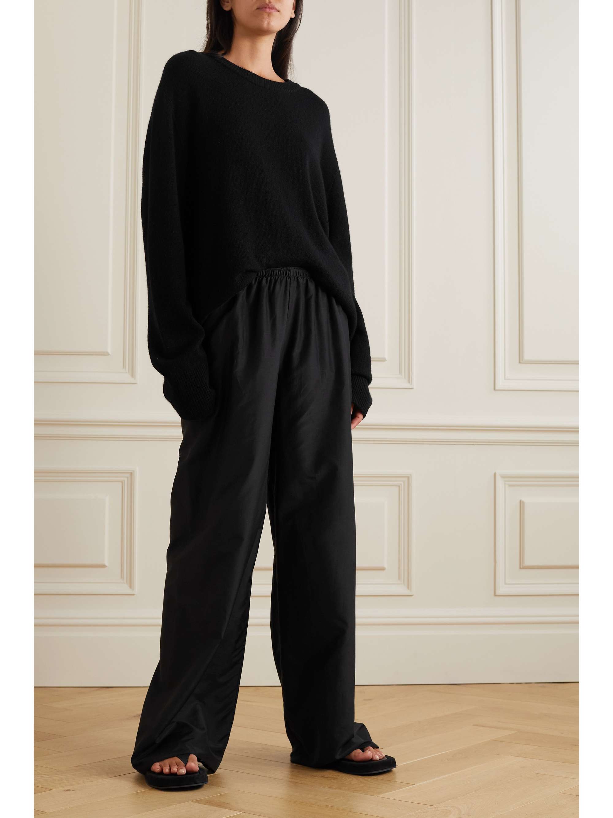 silk-blend poplin wide-leg pants 