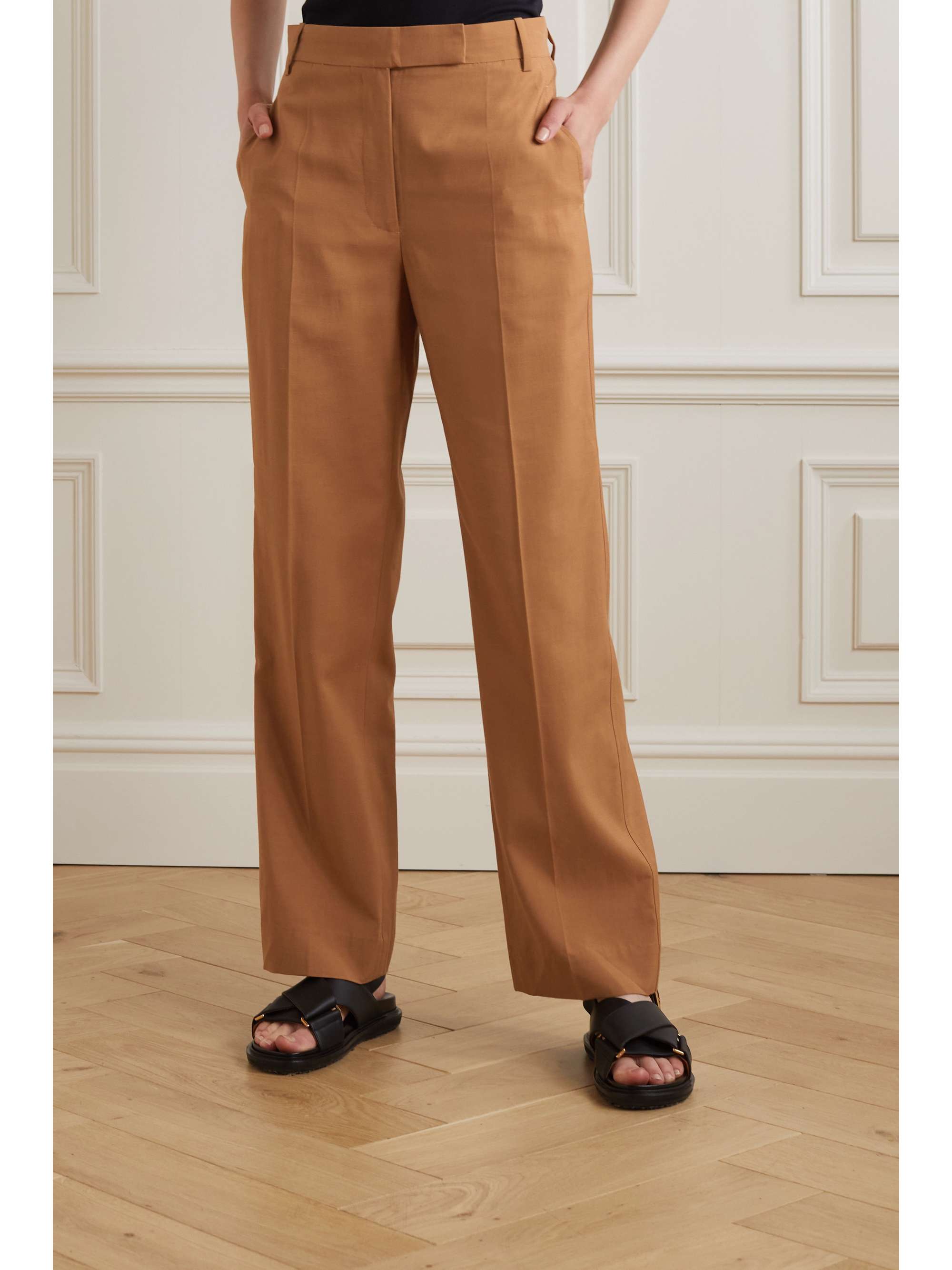 Brown Pleated crepe wide-leg pants 