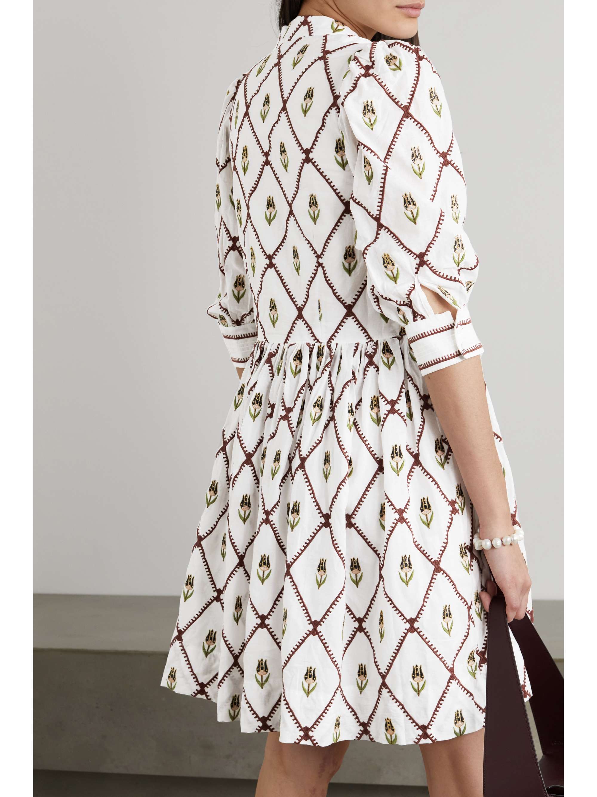 LUG VON SIGA Maria pintucked embroidered cotton-poplin mini dress