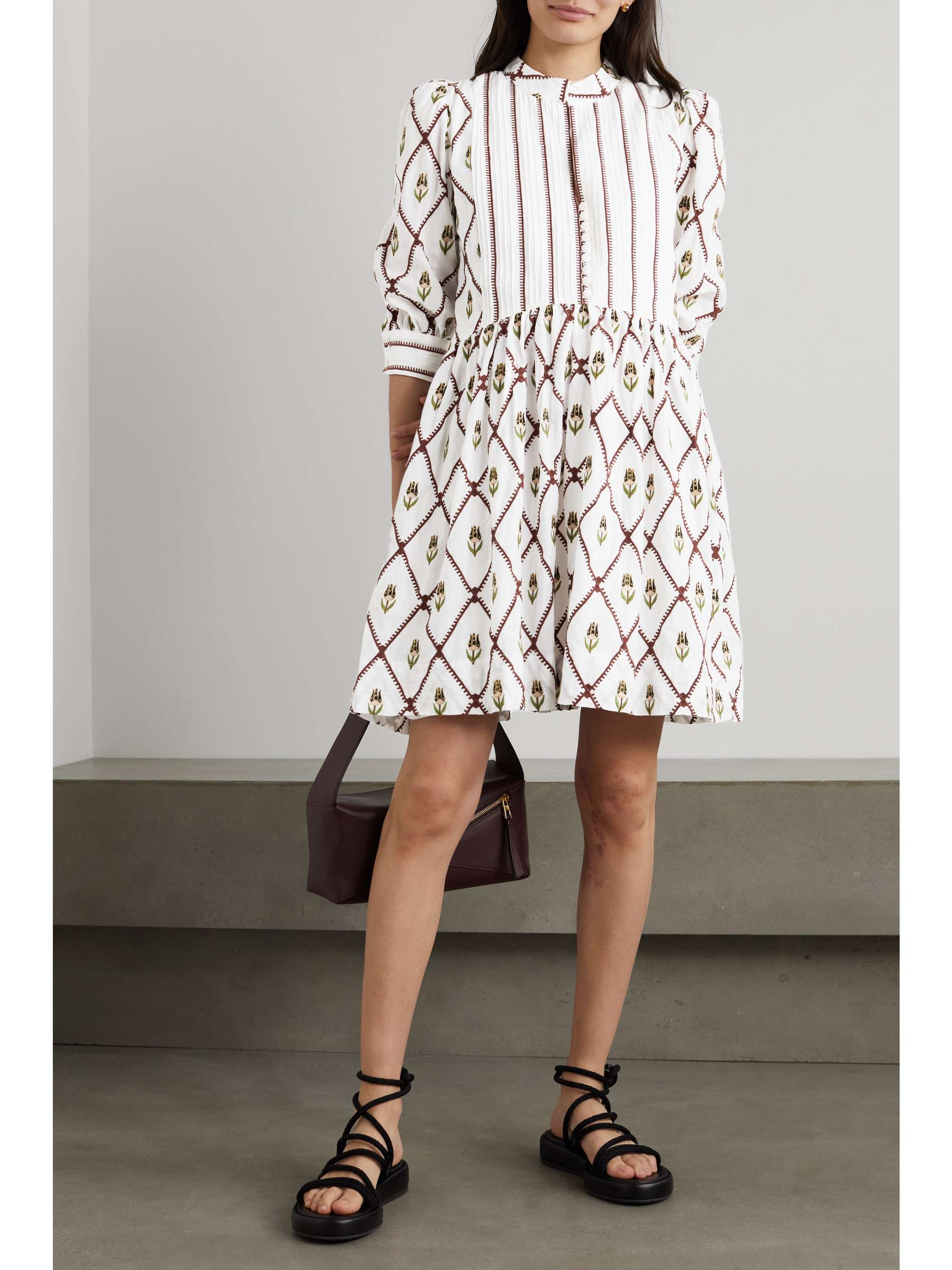 LUG VON SIGA Maria pintucked embroidered cotton-poplin mini dress