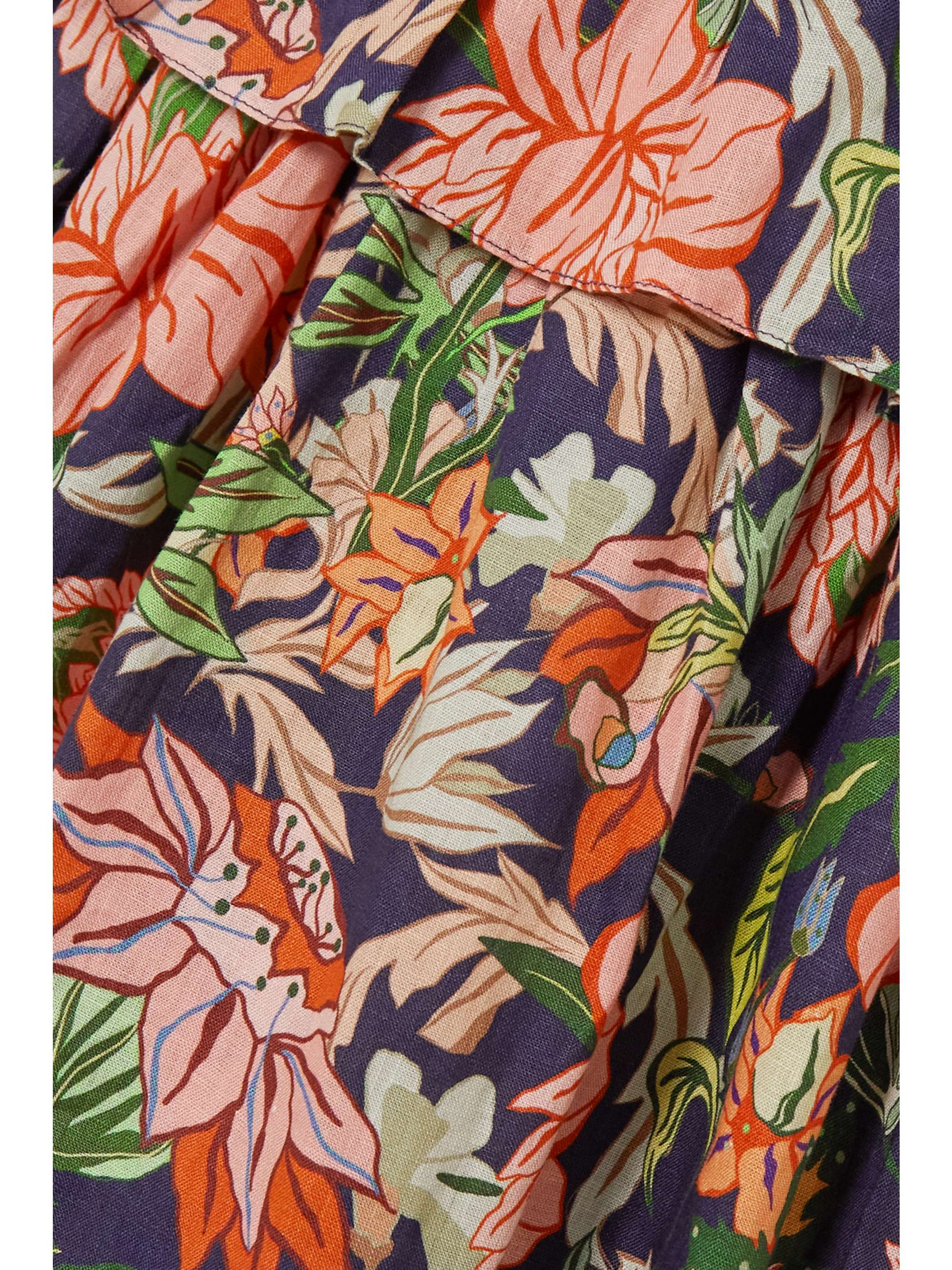 LUG VON SIGA Viola shirred tiered floral-print linen peplum midi dress