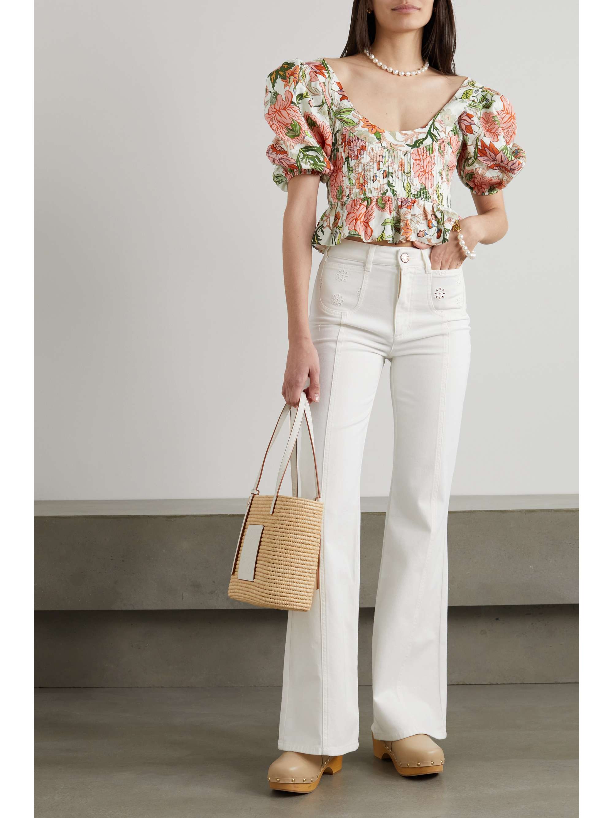 LUG VON SIGA Alicia pintucked shirred floral-print linen peplum top