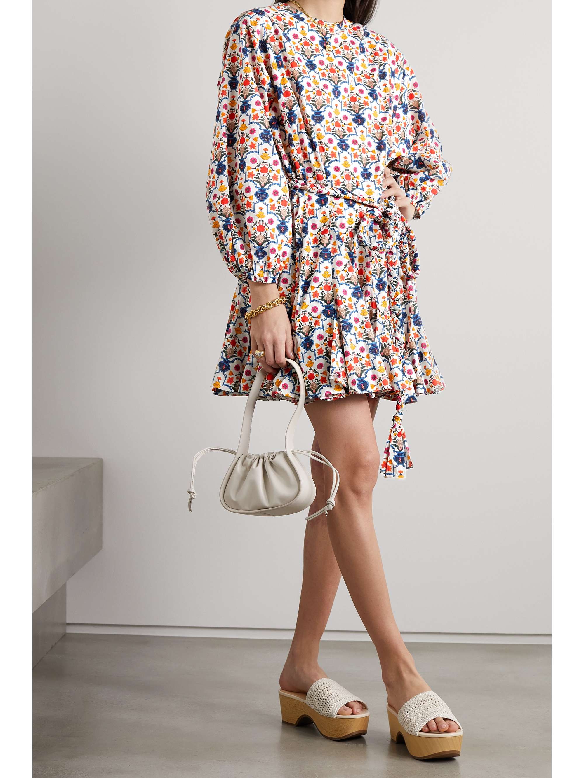 Ecru Ella belted printed cotton mini 