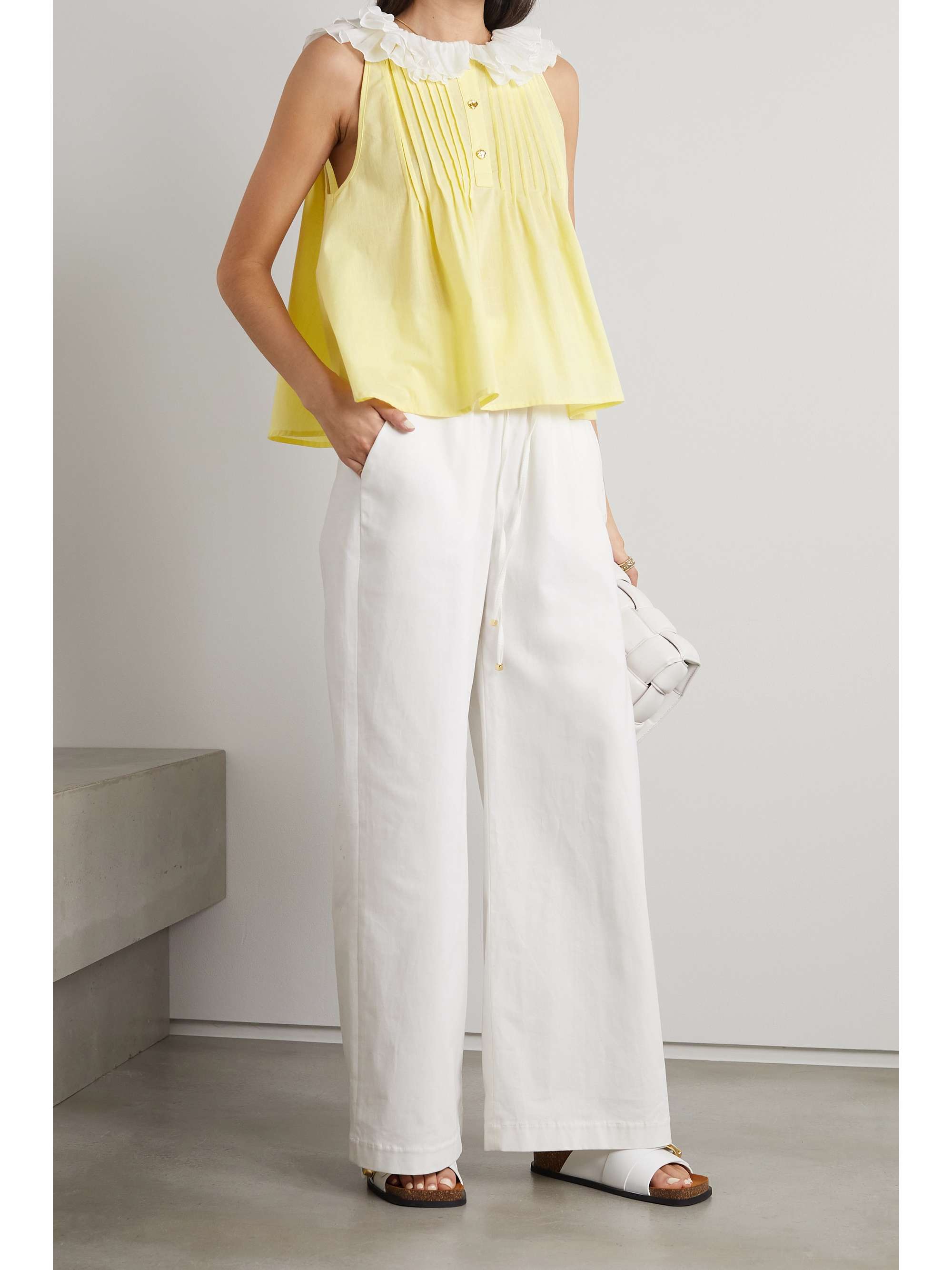 Yellow Andino ruffled linen blouse 