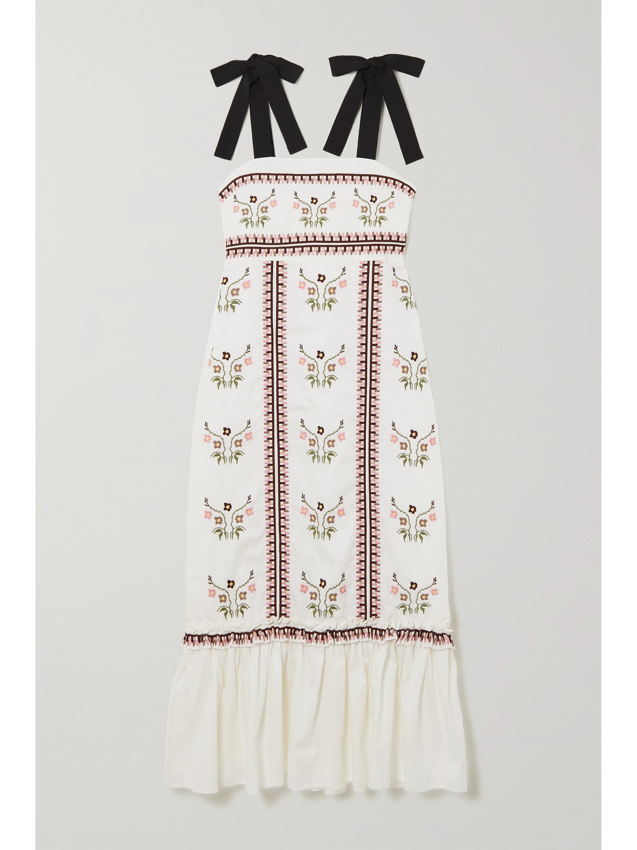 Lug Von Siga Greta Bow-detailed Embroidered Cotton-poplin Midi Dress In White