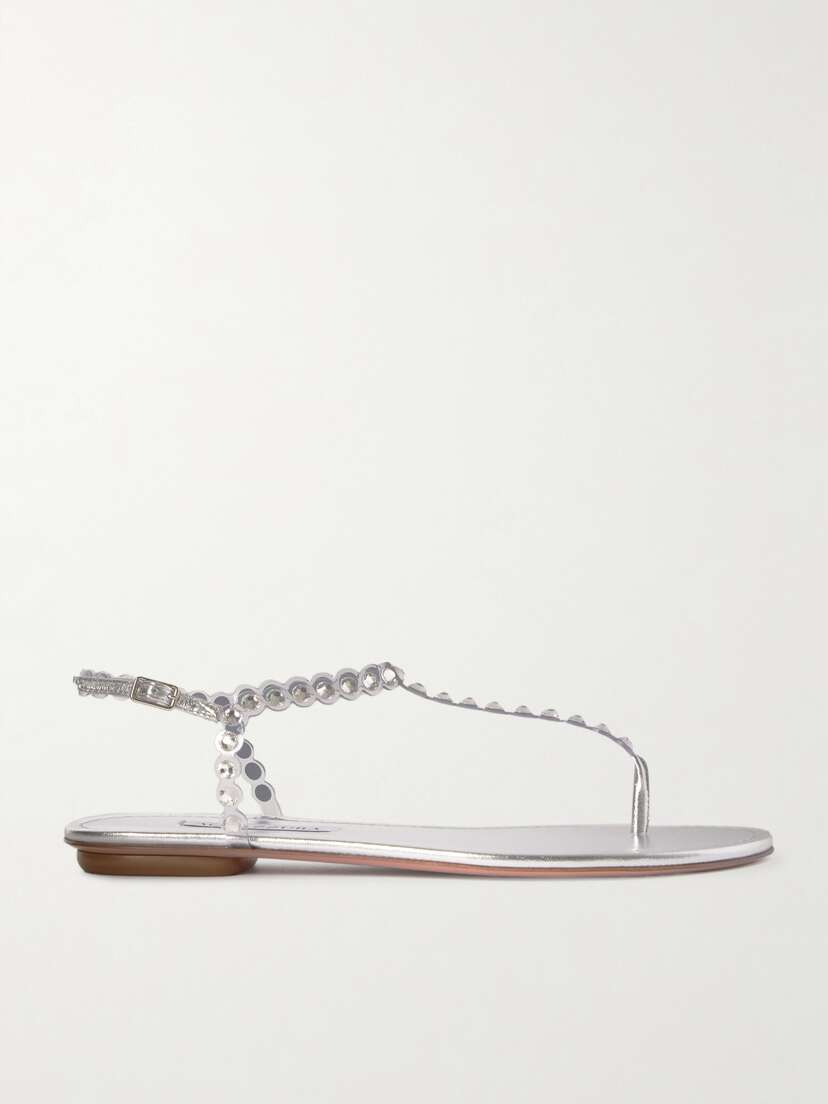 Aquazzura Tequila Crystal-embellished Pvc And Metallic Leather Sandals