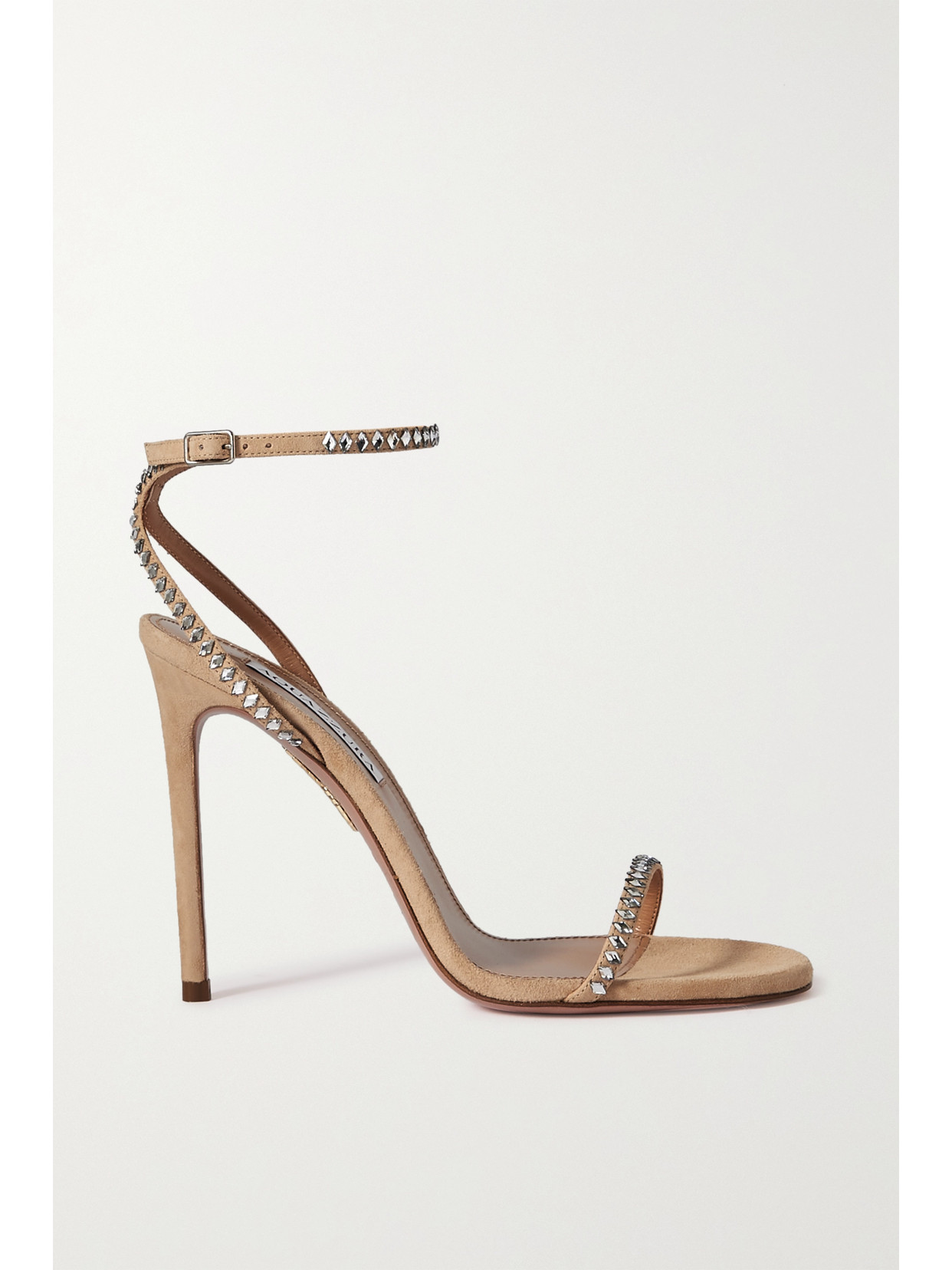 Aquazzura Olie Crystal-embellished Suede Ankle-strap Sandals In Tan | ModeSens