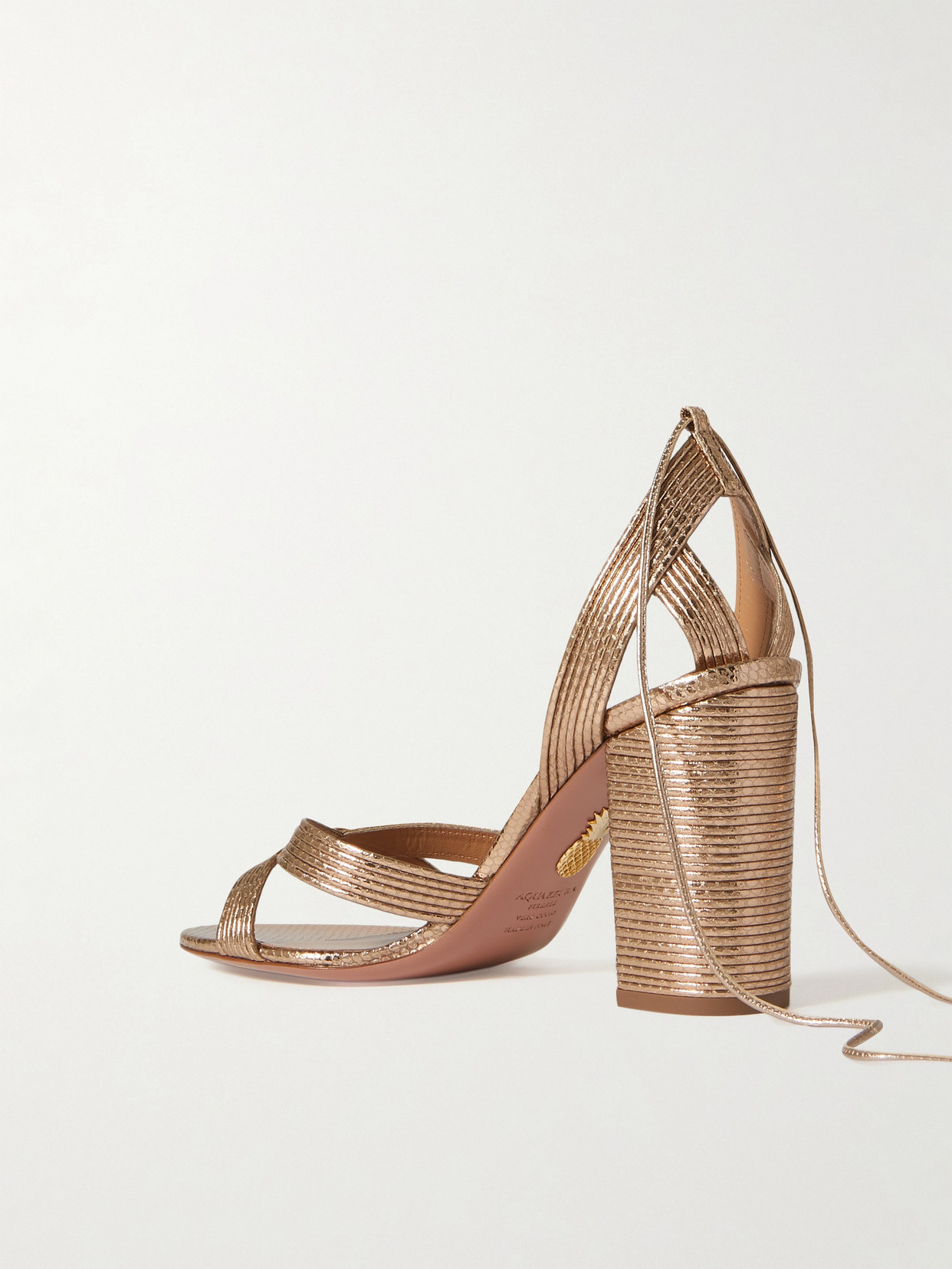 AQUAZZURA ARI 85 METALLIC LEATHER SANDALS