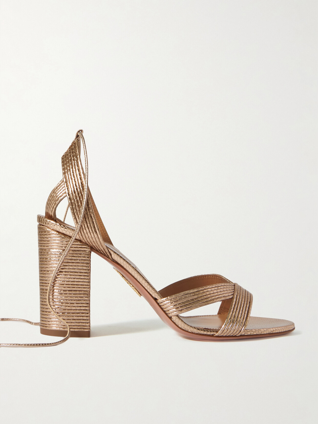 AQUAZZURA ARI 85 METALLIC LEATHER SANDALS