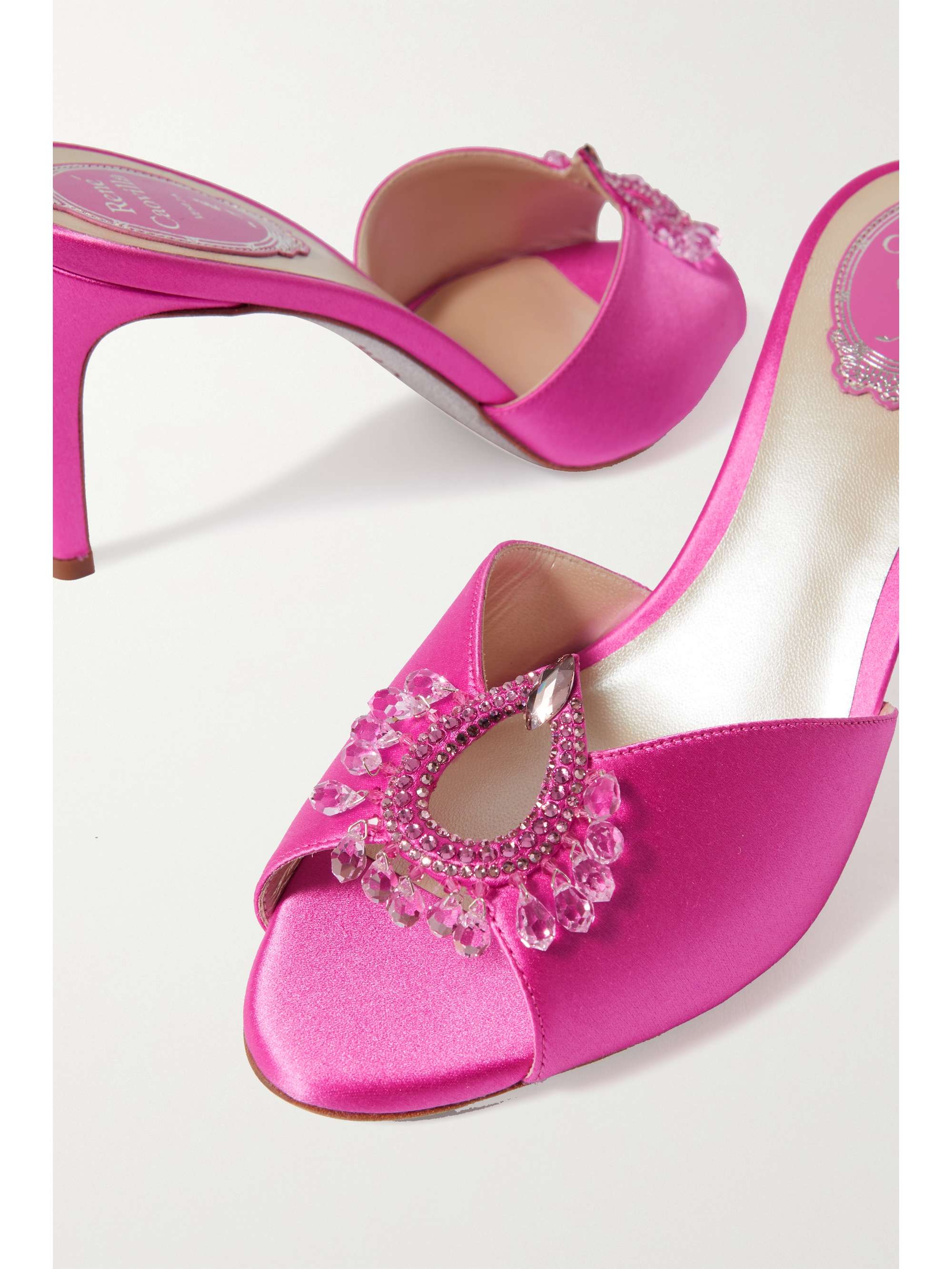 Pink Crystal-embellished satin mules | RENÃ CAOVILLA | NET-A-PORTER