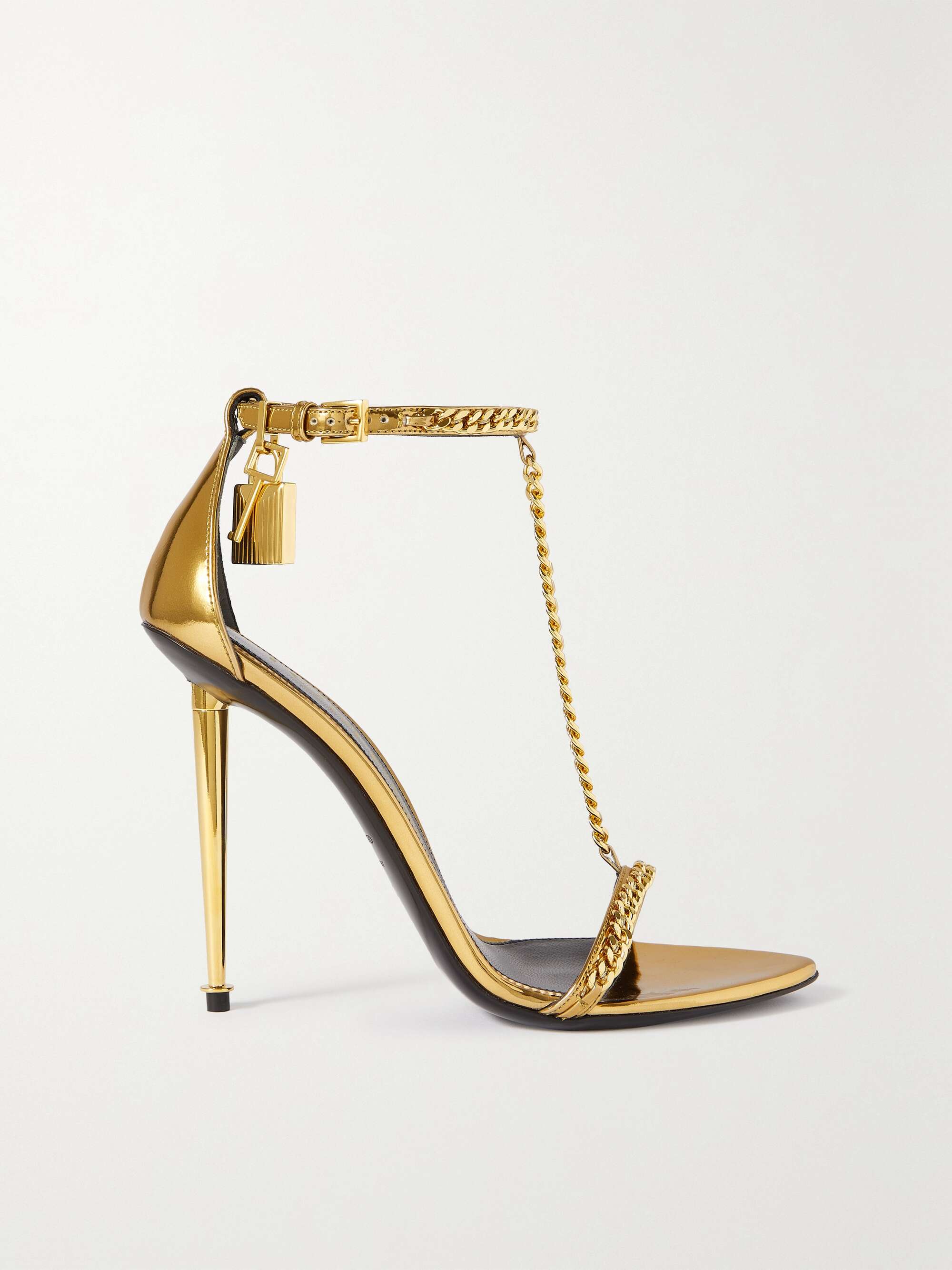 TOM FORD Padlock Chain embellished metallic leather sandals | NET-A-PORTER