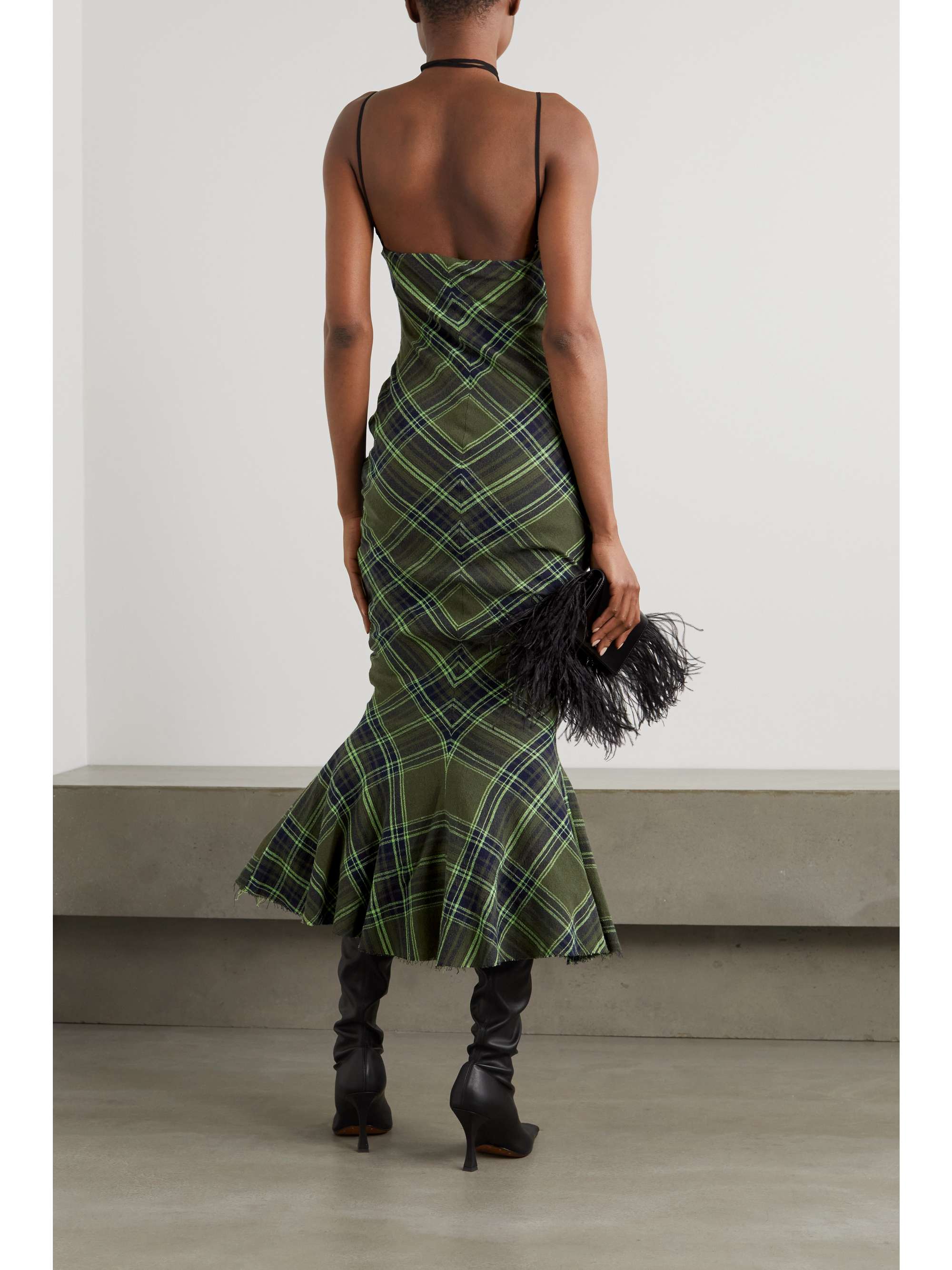 CONNER IVES Fluted checked cotton-blend gauze midi dress