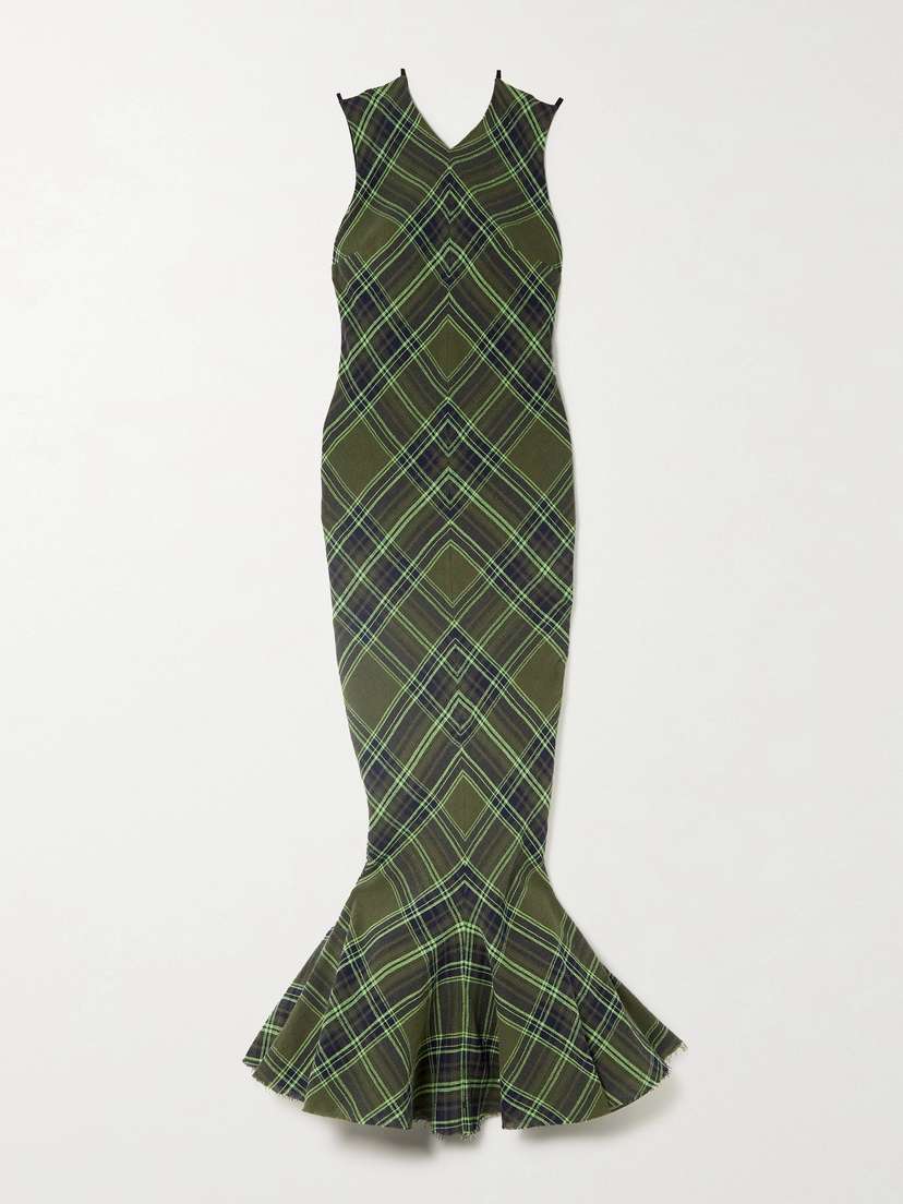 Conner Ives Fluted Checked Cotton-blend Gauze Midi Dress