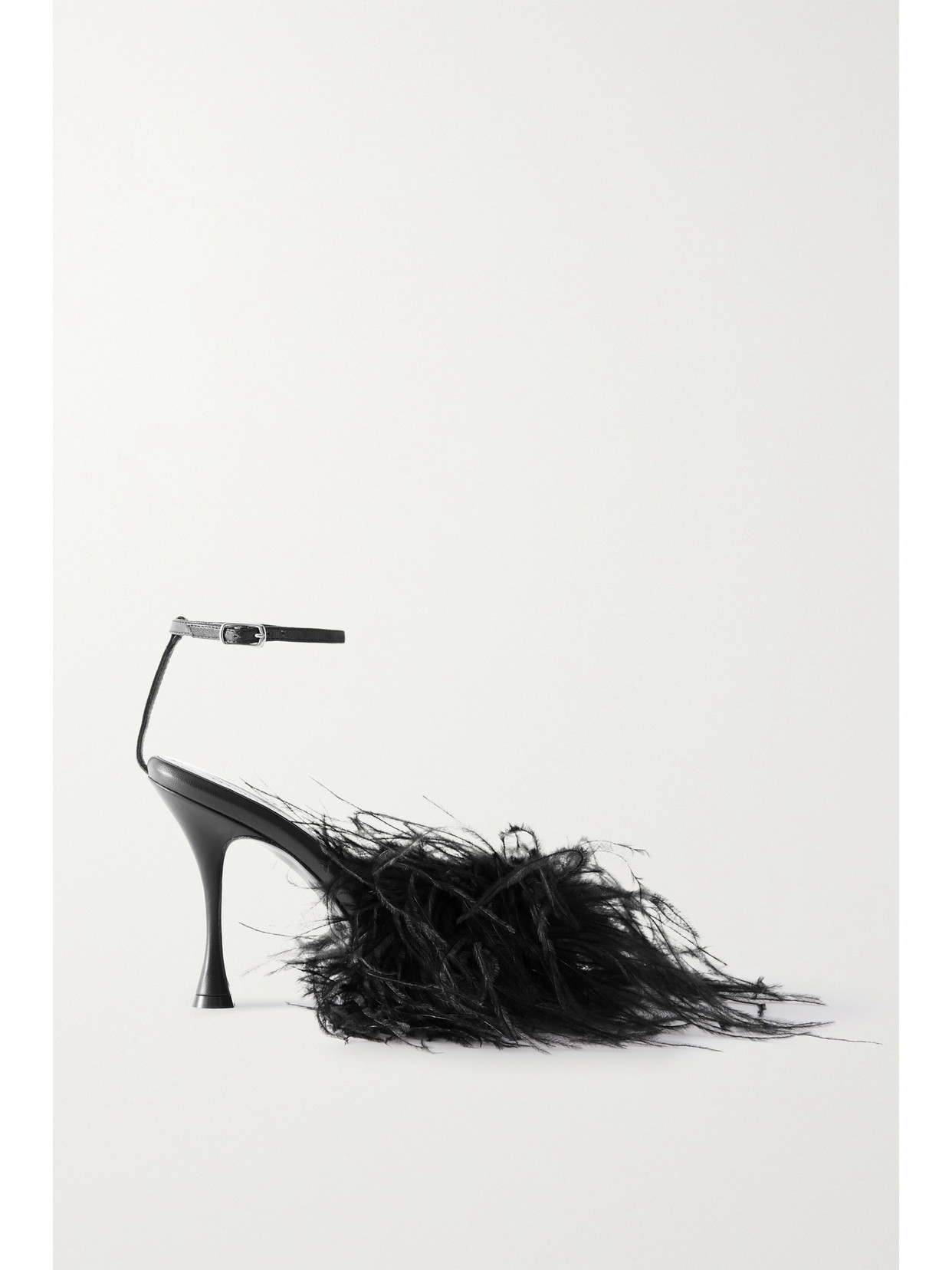 MAGDA BUTRYM FEATHER-TRIMMED LEATHER SANDALS