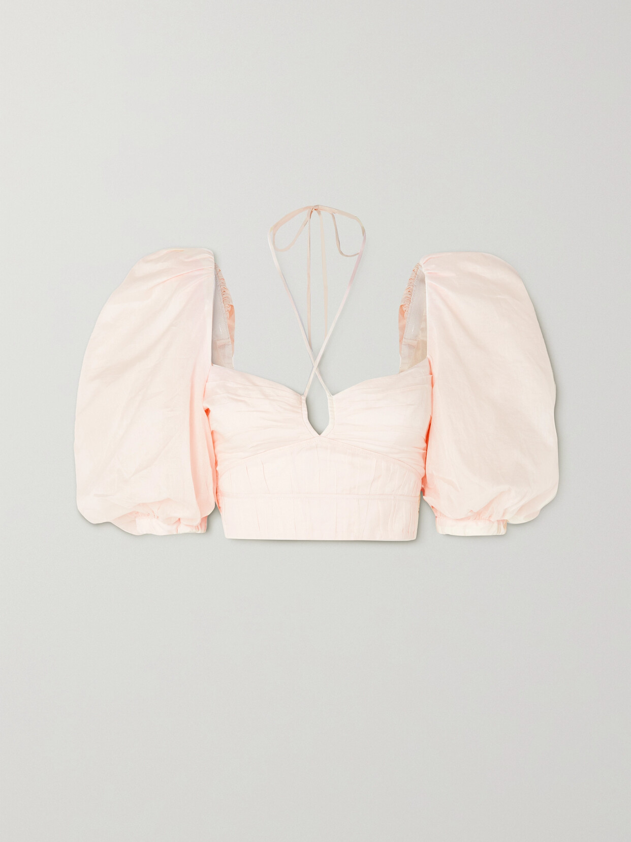 Johanna Ortiz Garua Gathered Puff-sleeve Crop Top - Bci Cotton In Ecru