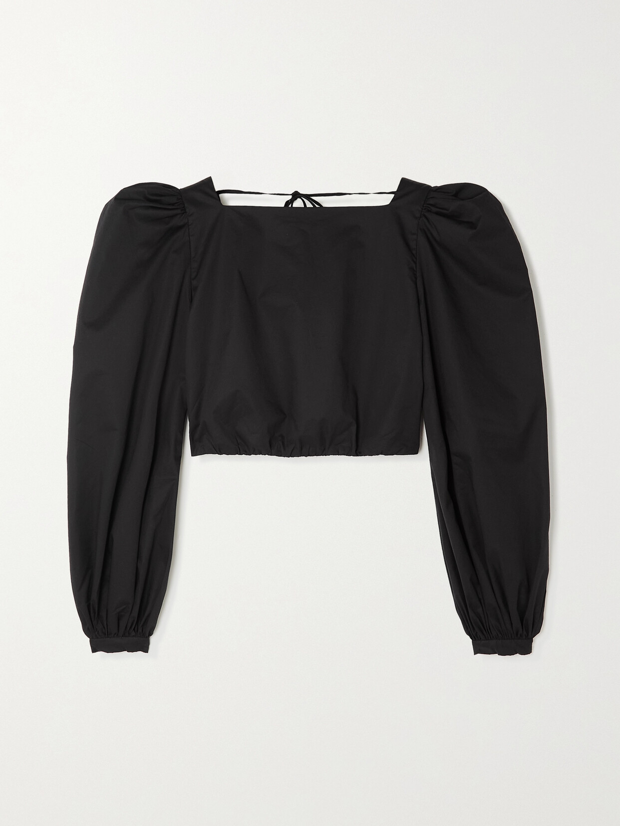 Johanna Ortiz Open-back Cropped Cotton-blend Poplin Blouse - Black