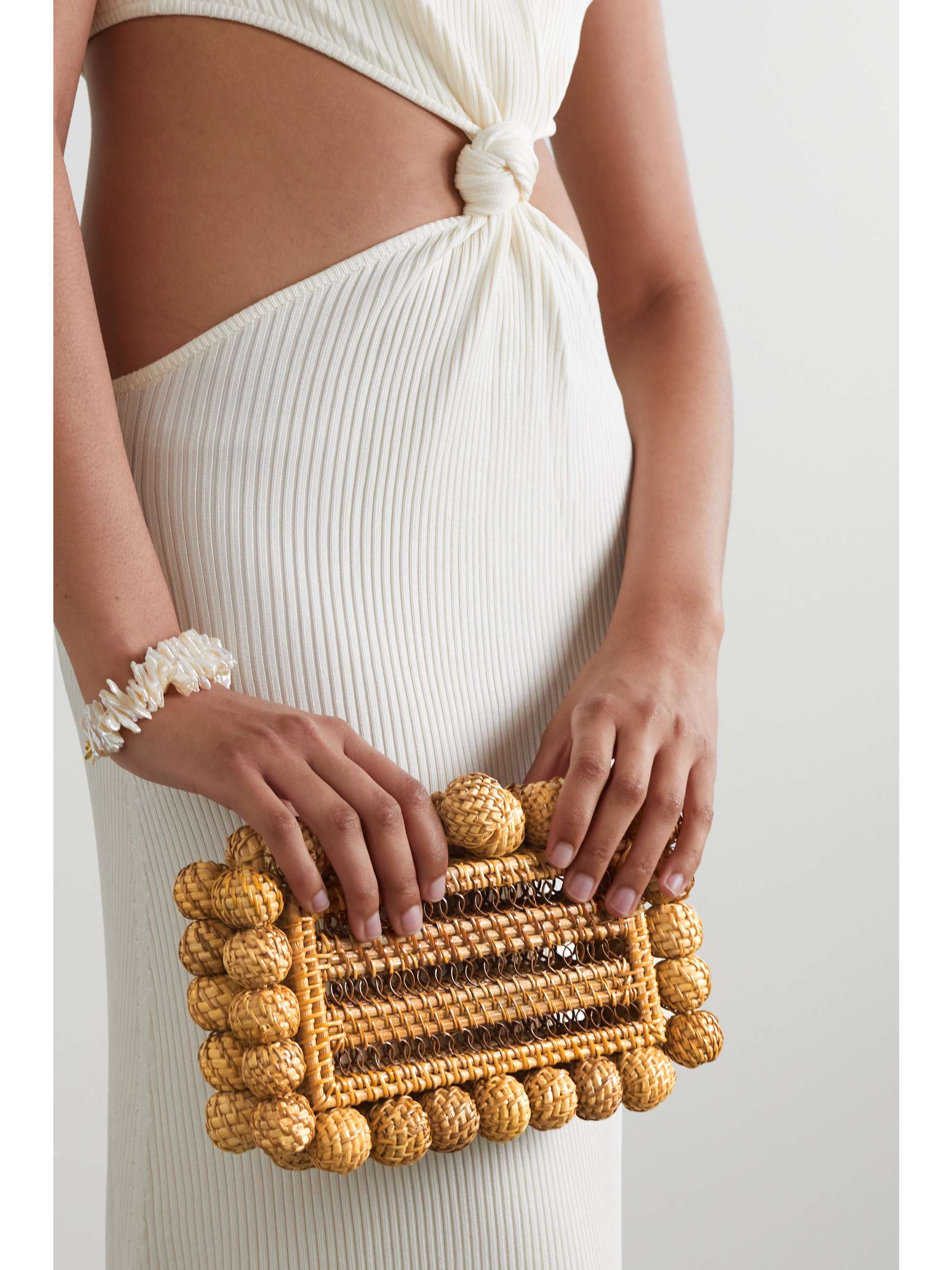 CULT GAIA Eos beaded rattan clutch
