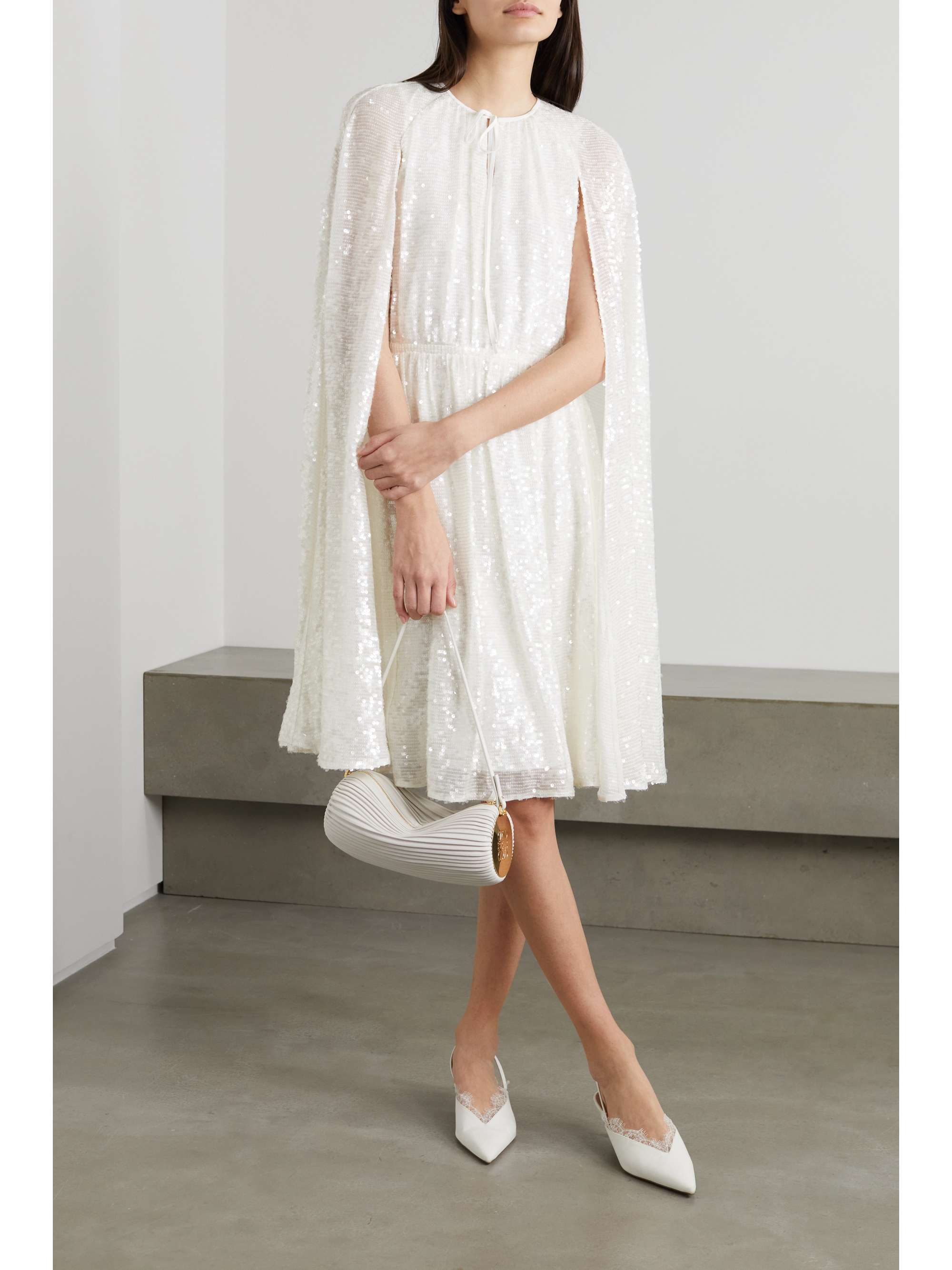ERDEM Austin cape-effect sequined chiffon midi dress