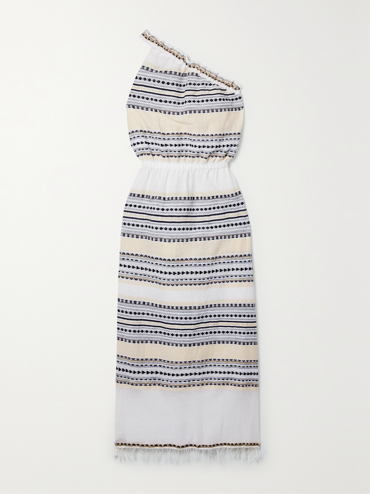 lemlem Habiba One-shoulder Fringed Striped Cotton-blend Gauze Maxi Dress - White