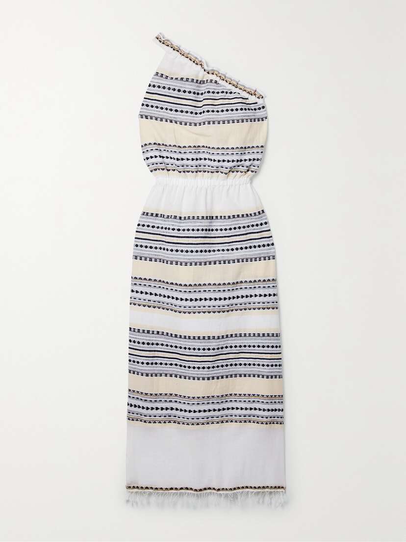 lemlem Habiba One-shoulder Fringed Striped Cotton-blend Gauze Maxi Dress