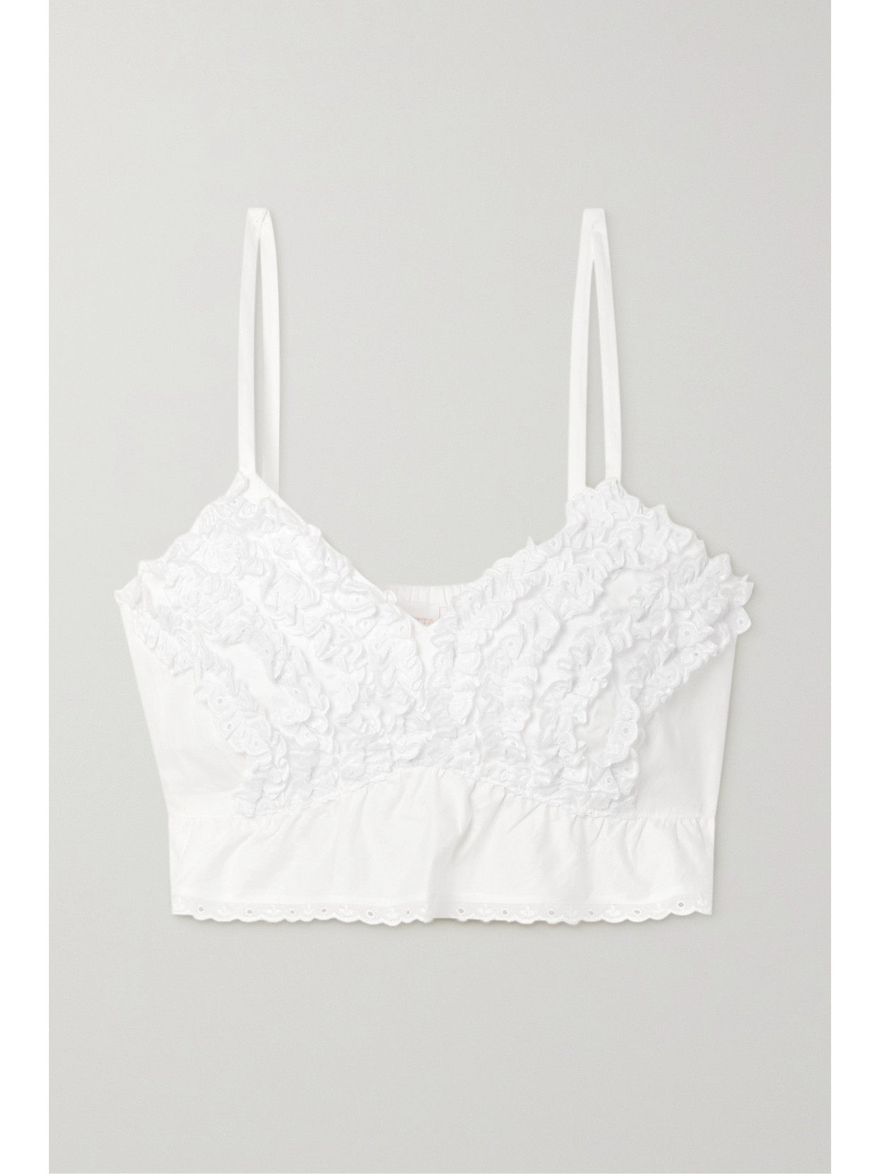 Loretta Caponi Bora Cropped Ruffled Broderie Anglaise Cotton Top - White