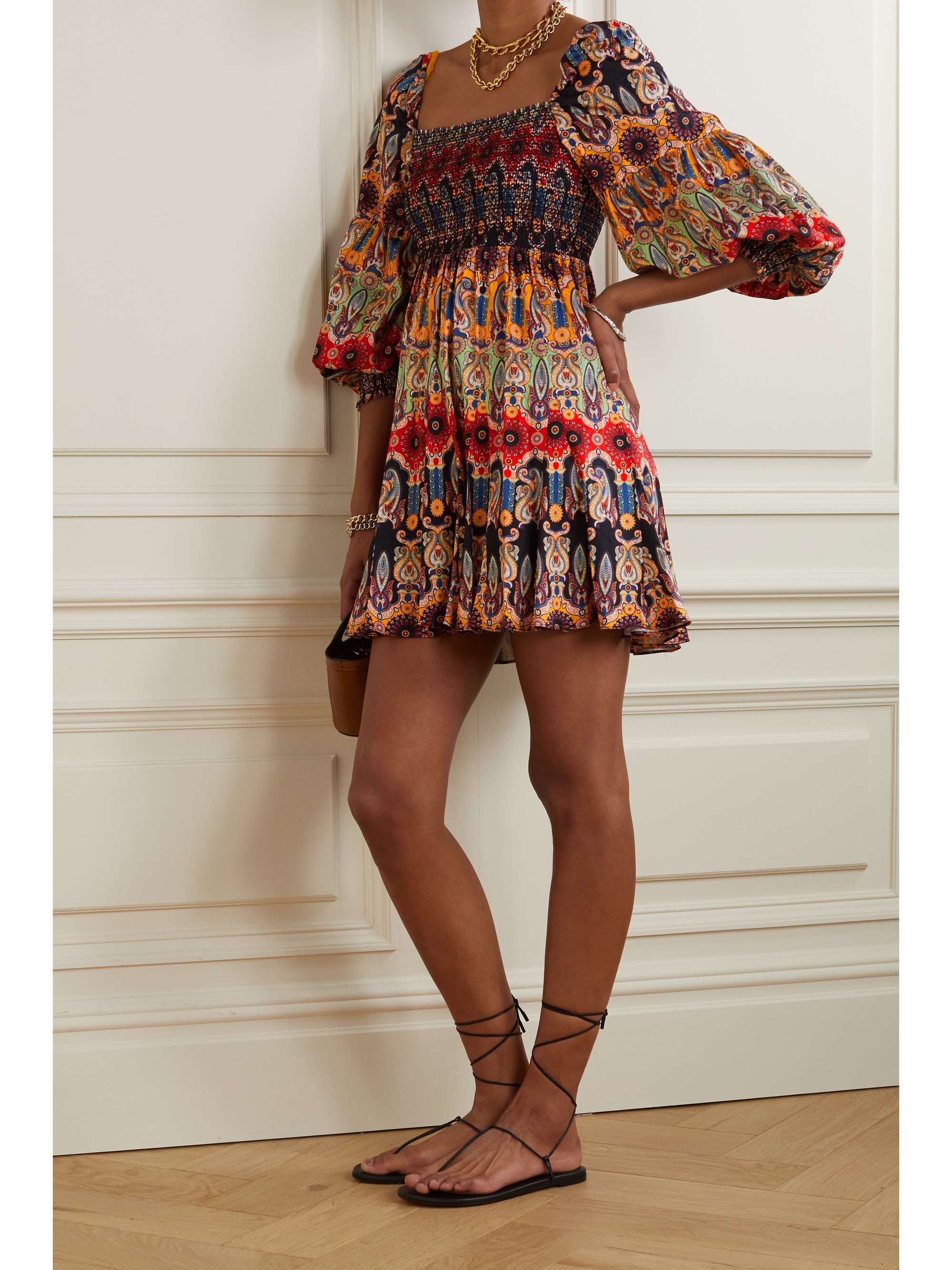 Julissa smocked printed cotton-blend 