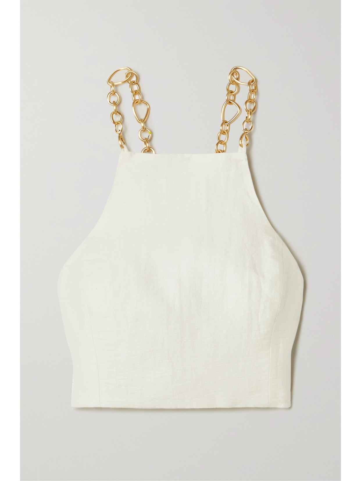 Cult Gaia Joey Cropped Open-back Chain-embellished Linen-blend Top In White