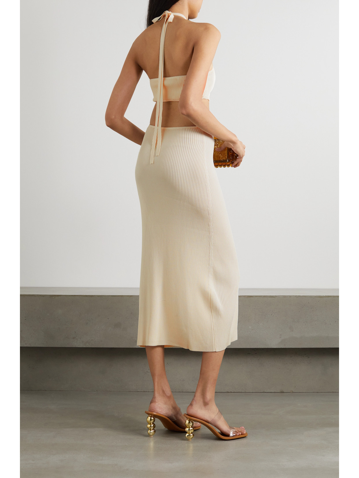 Cult Gaia Cameron Cutout Ribbed-knit Halterneck Midi Dress In White