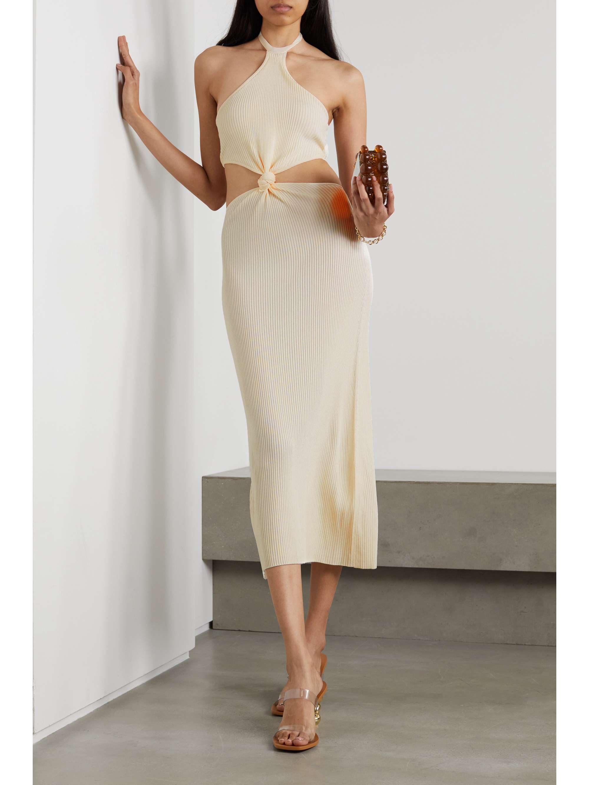 Cameron Neckholder Midikleid aus Rippstrick mit Cut out weiB x small