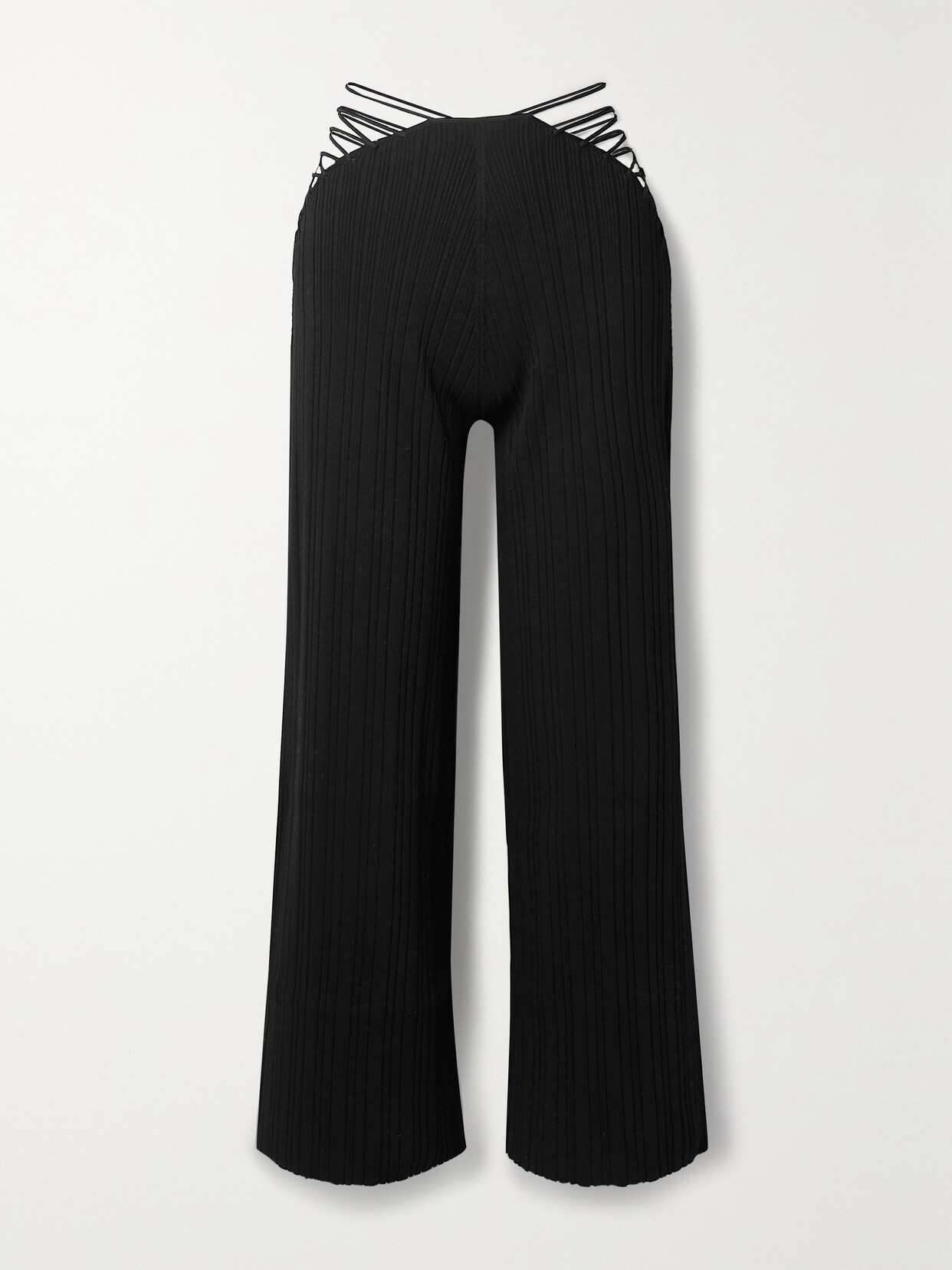 Cult Gaia Abela Cropped Cutout Ribbed-knit Straight-leg Pants - Black