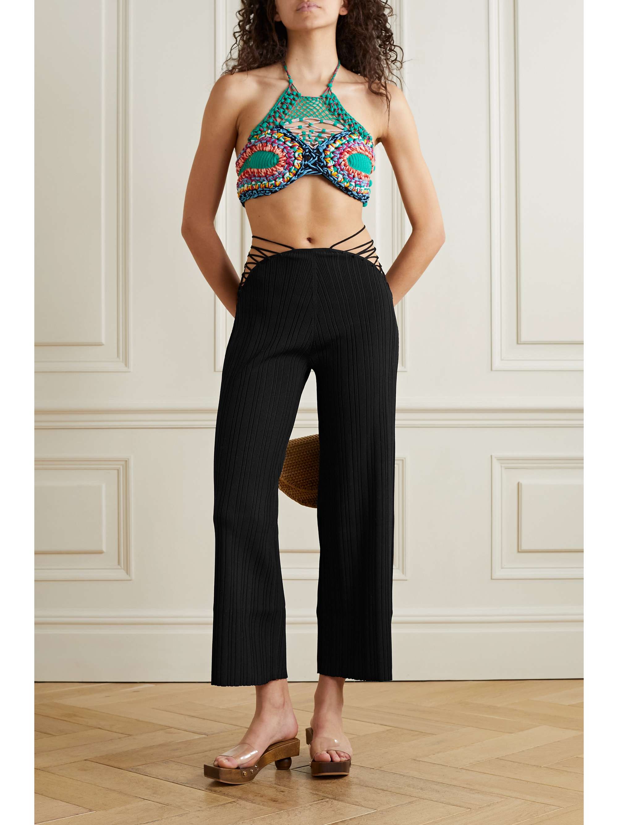Cropped ribbed deals trousers