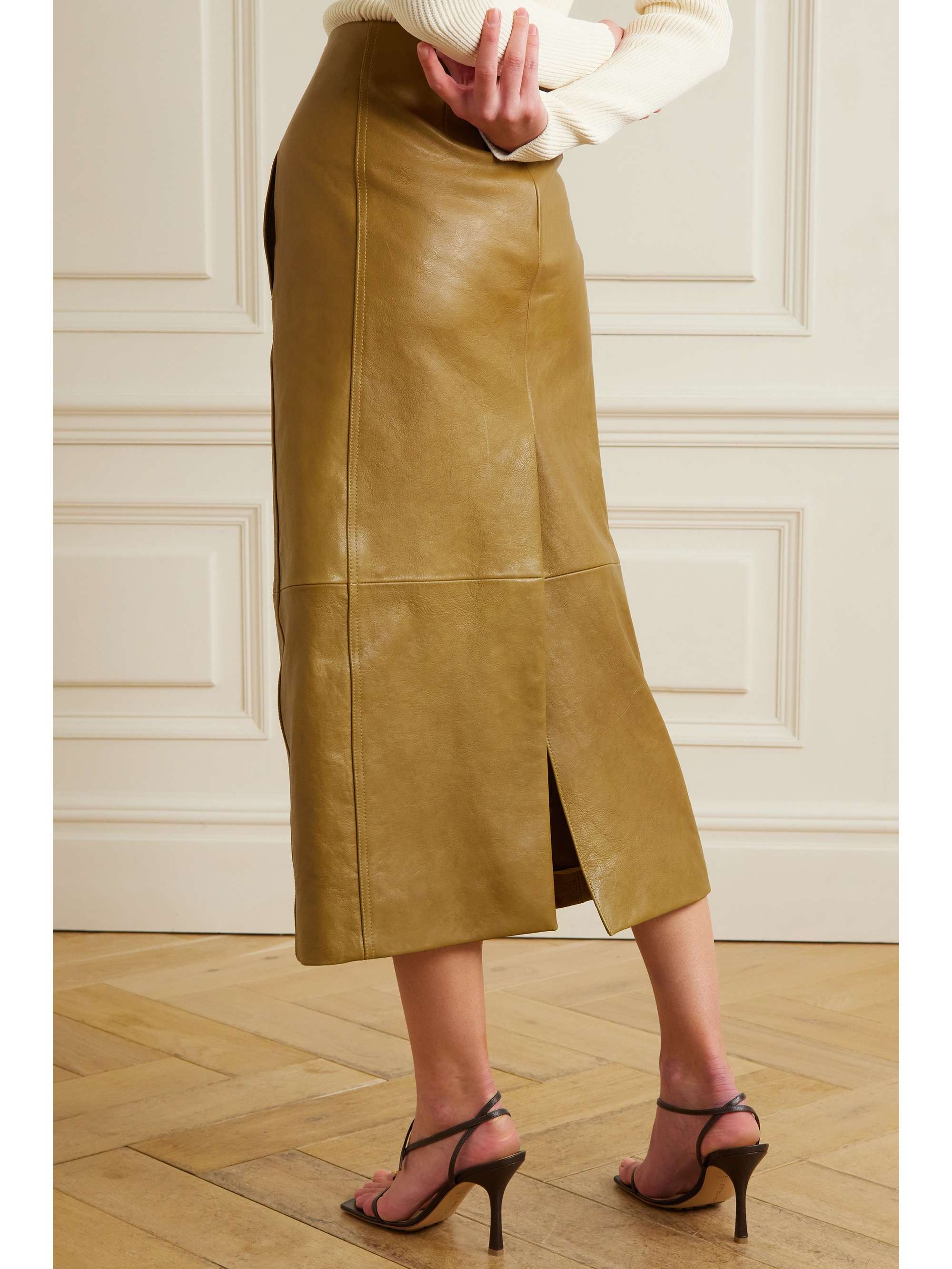 KHAITE Joli leather midi skirt
