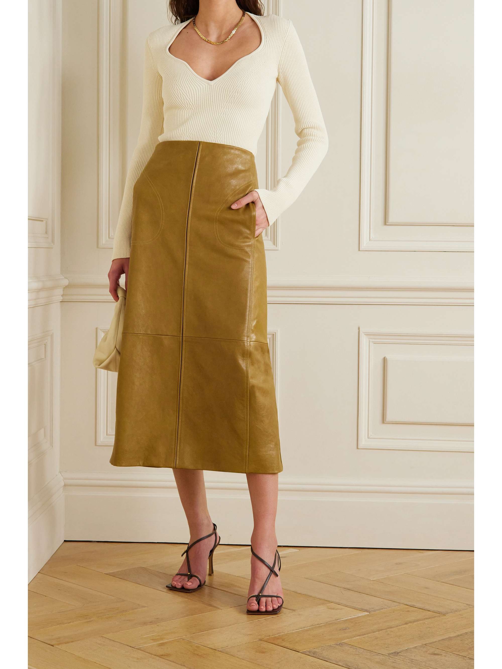 KHAITE Joli leather midi skirt