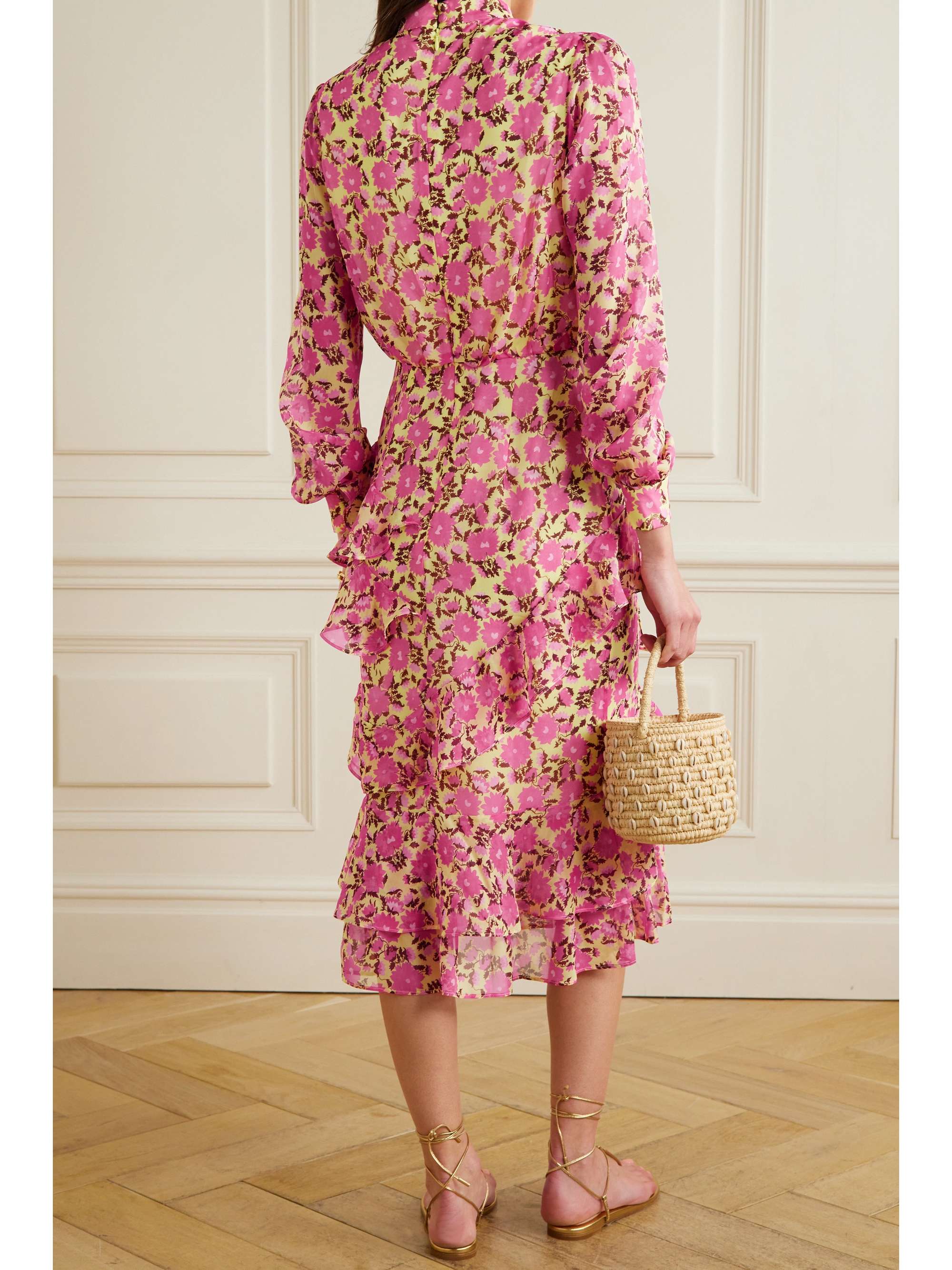 Pink Isa ruffled printed silk-georgette 