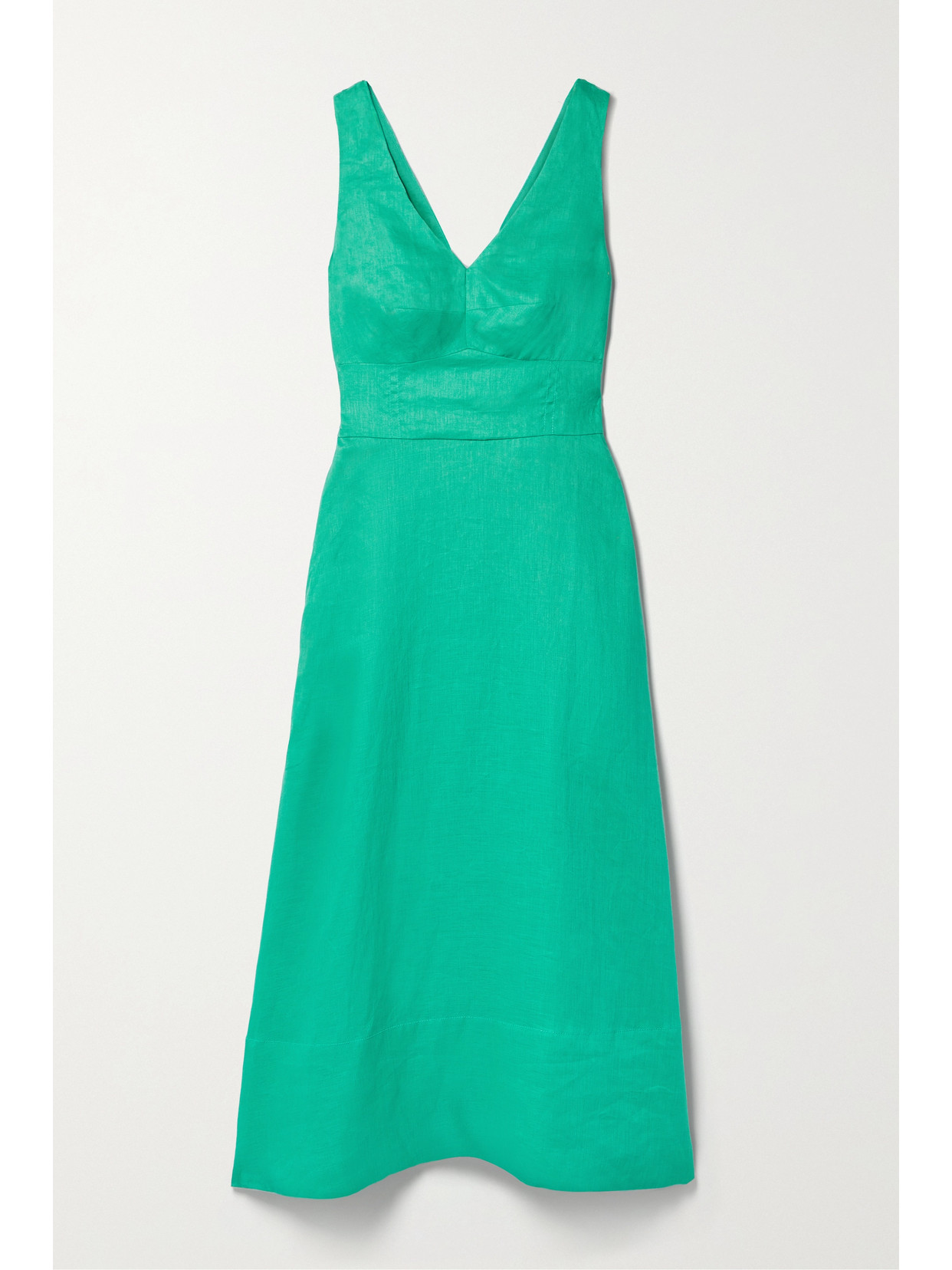 Saloni - Rachel Bow-embellished Linen Midi Dress - Green from Saloni ...