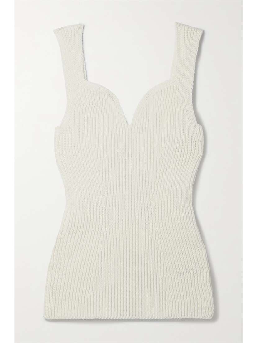 KHAITE Lanae Cutout Ribbed Cotton-blend Top