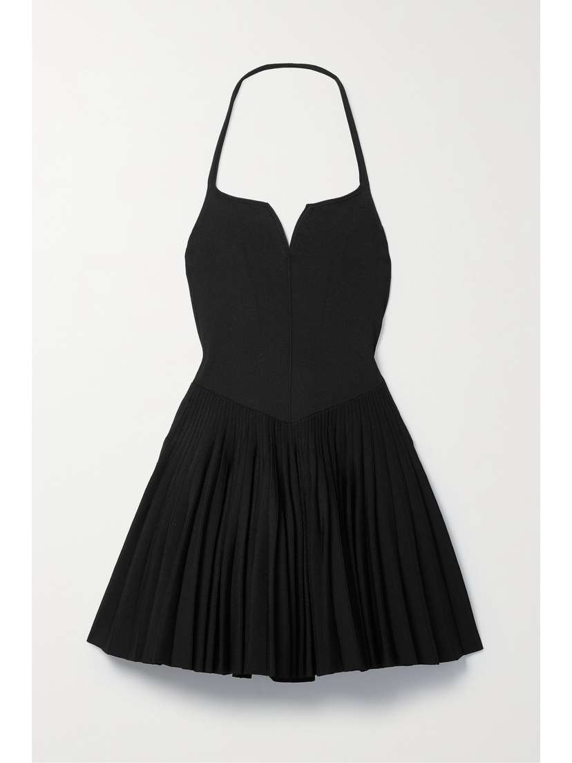 KHAITE Kaye Pleated Stretch-knit Halterneck Mini Dress