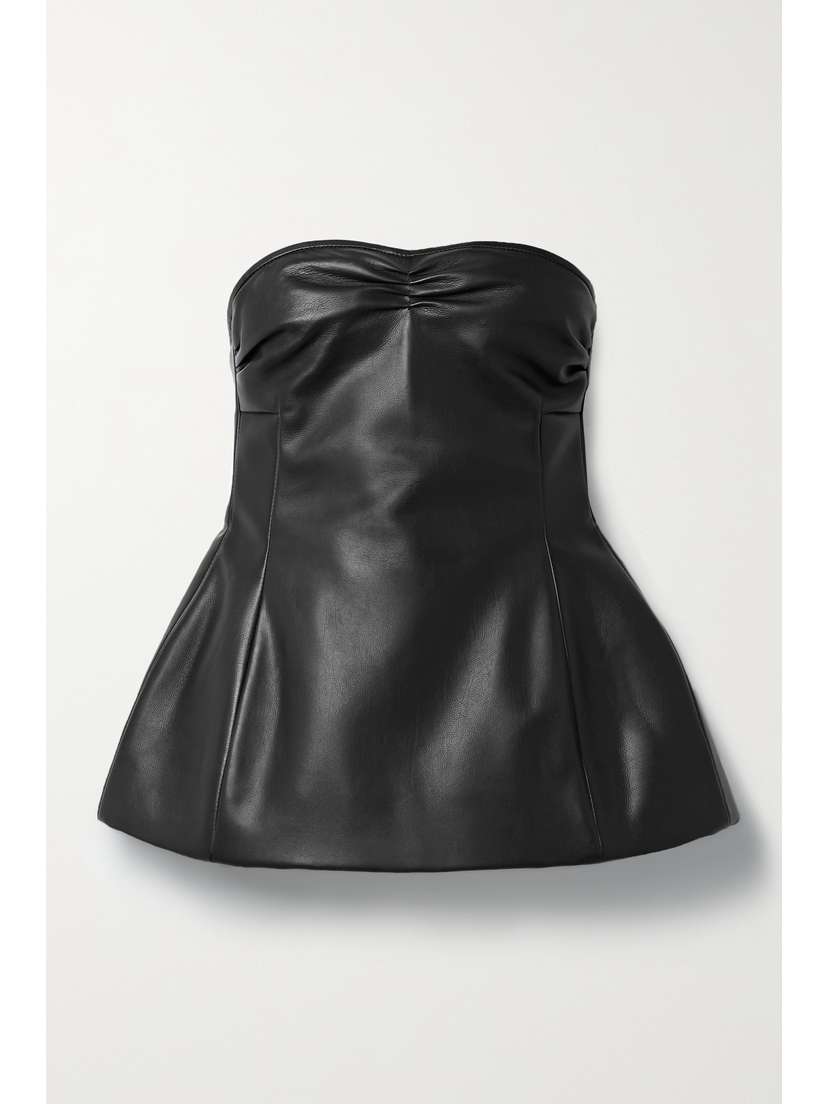Khaite Blanche Strapless Leather Peplum Top