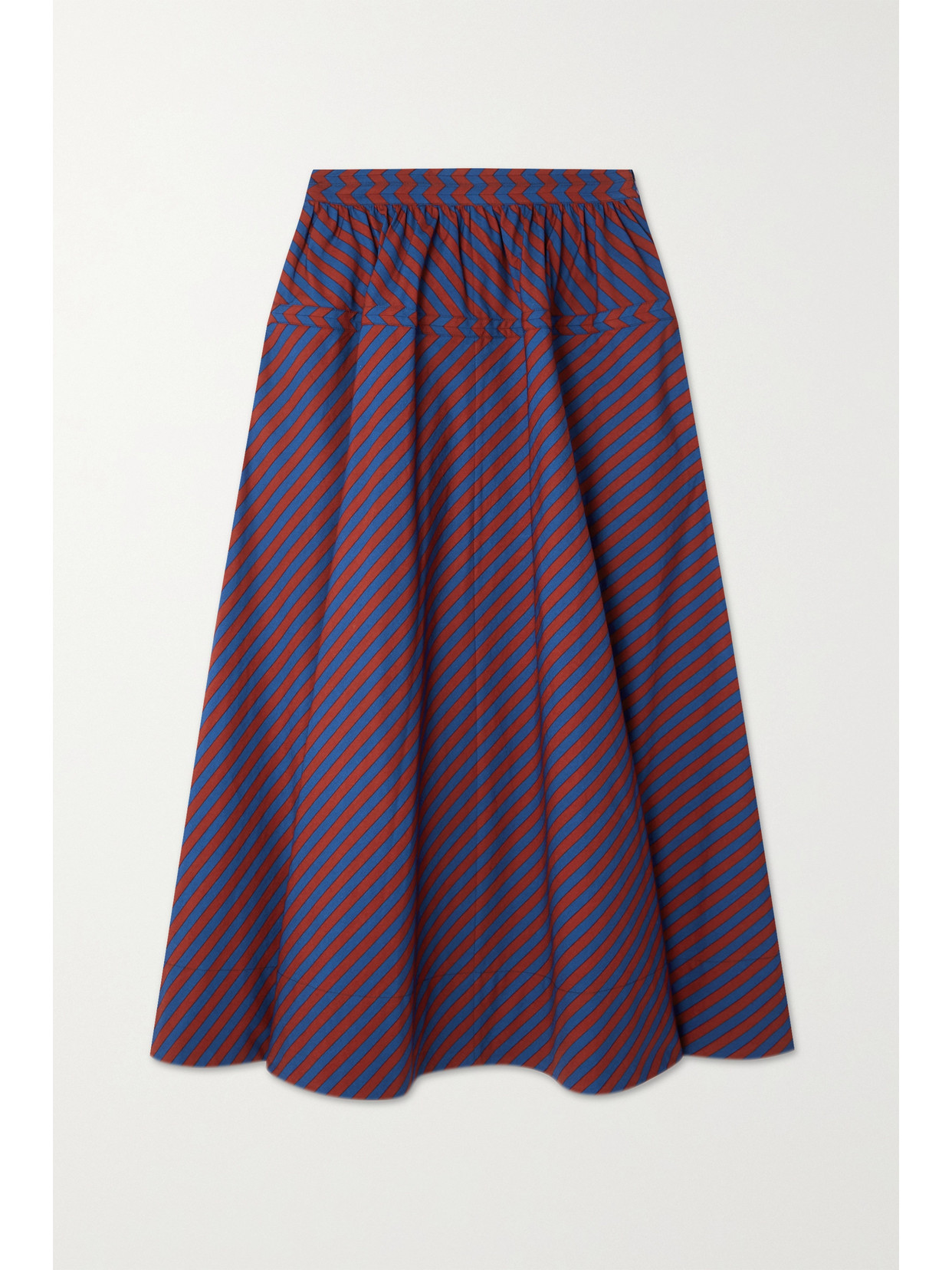 Tory Burch Striped Cotton-poplin Midi Skirt - Blue