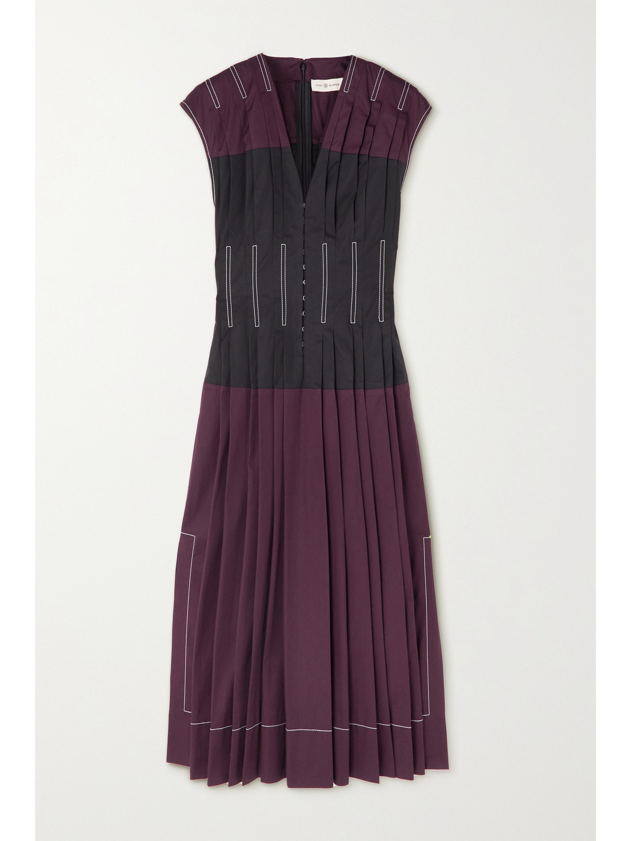 TORY BURCH CLAIRE MCCARDELL PLEATED COTTON-POPLIN MIDI DRESS