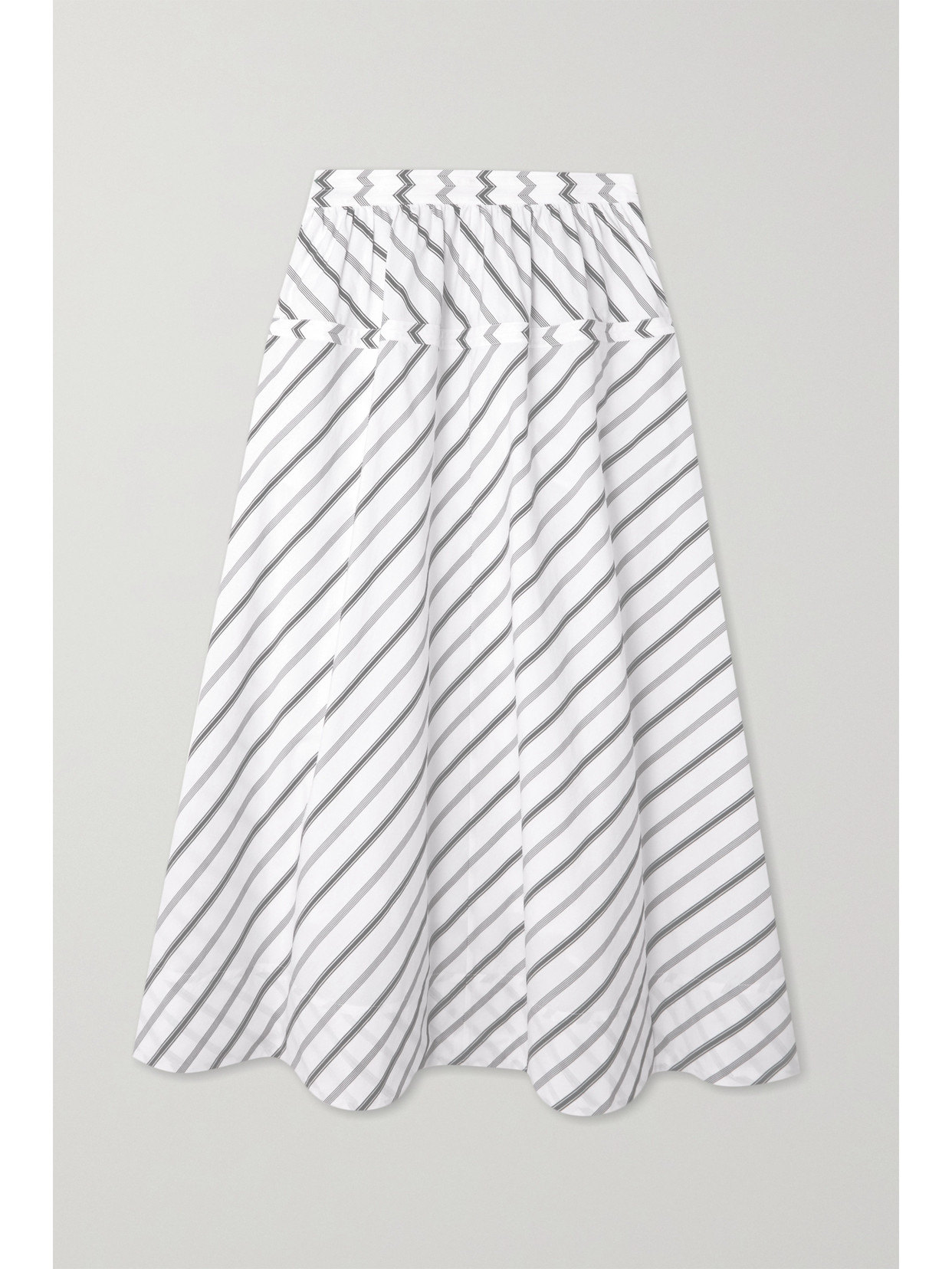 Tory Burch Striped Cotton-poplin Midi Skirt In White