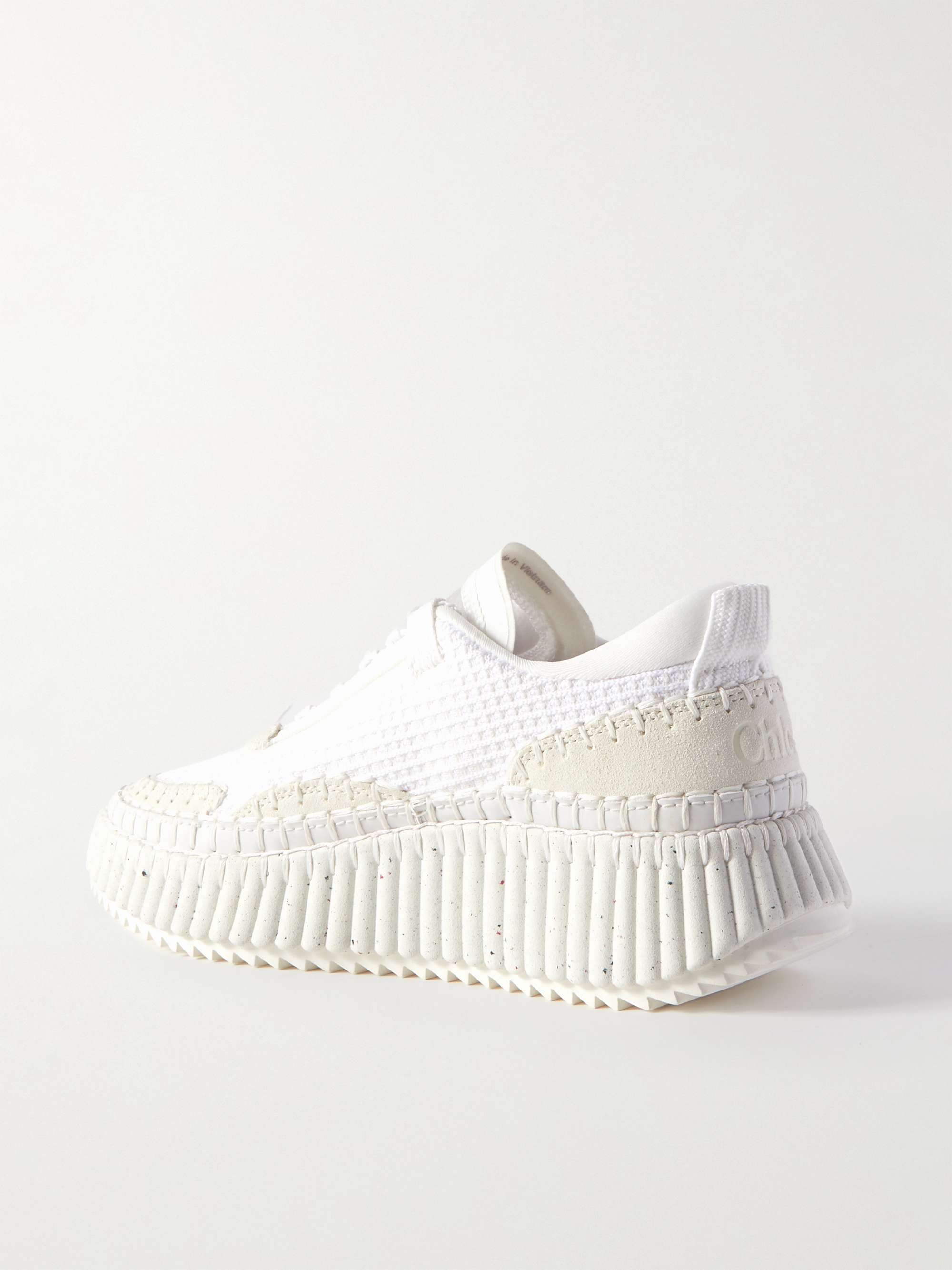 CHLOÉ + NET SUSTAIN Nama embroidered suede and recycled-mesh sneakers