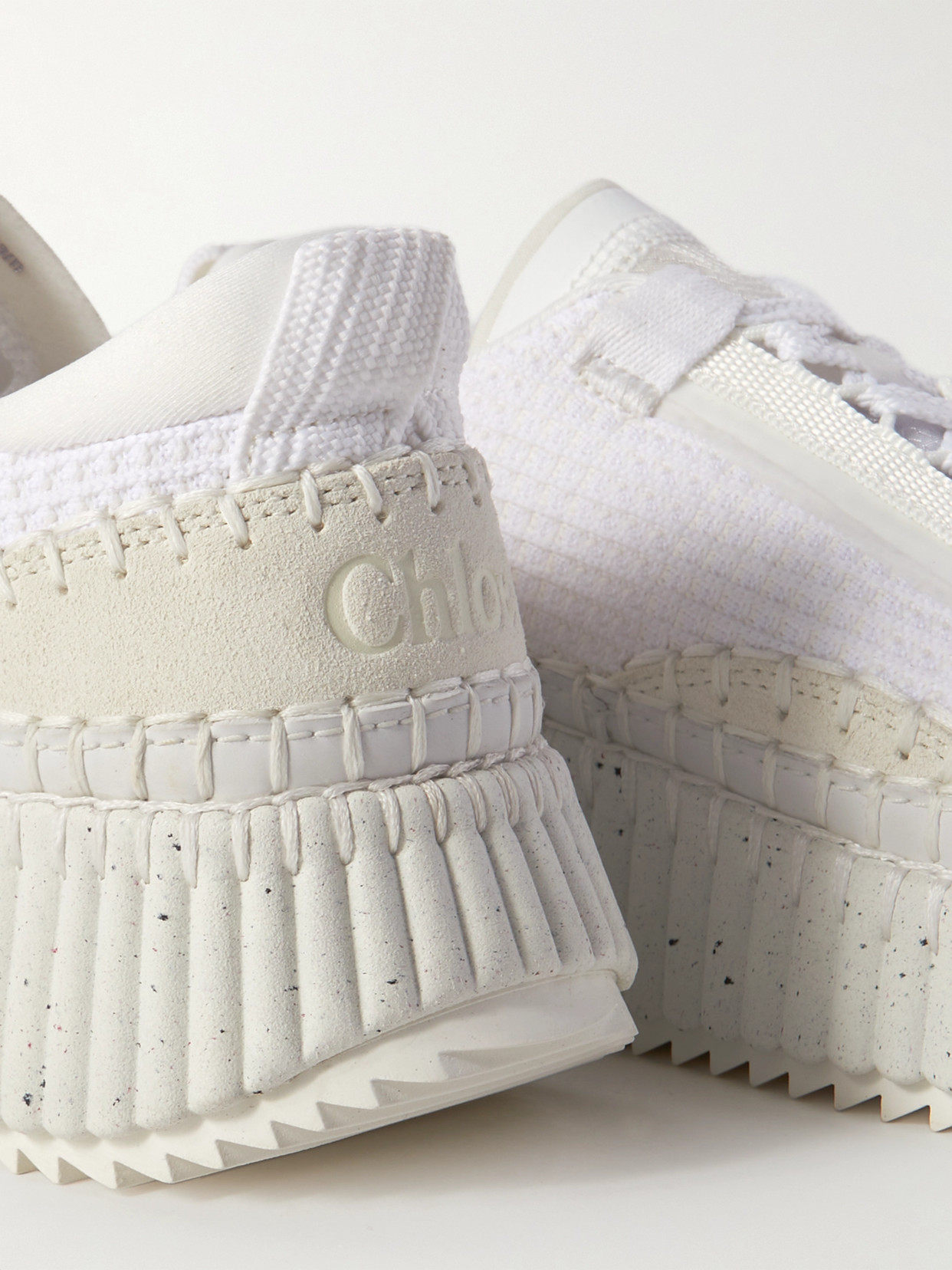 Shop Chloé Nama Embroidered Suede And Recycled Mesh Sneakers In White