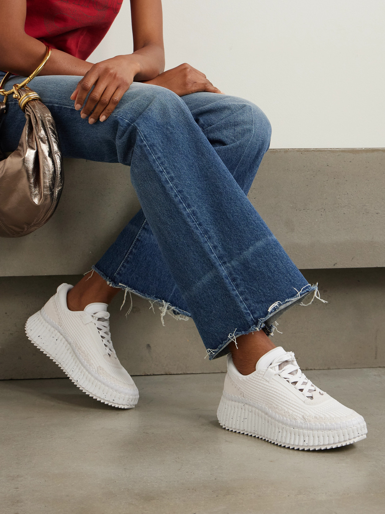 Shop Chloé Nama Embroidered Suede And Recycled Mesh Sneakers In White