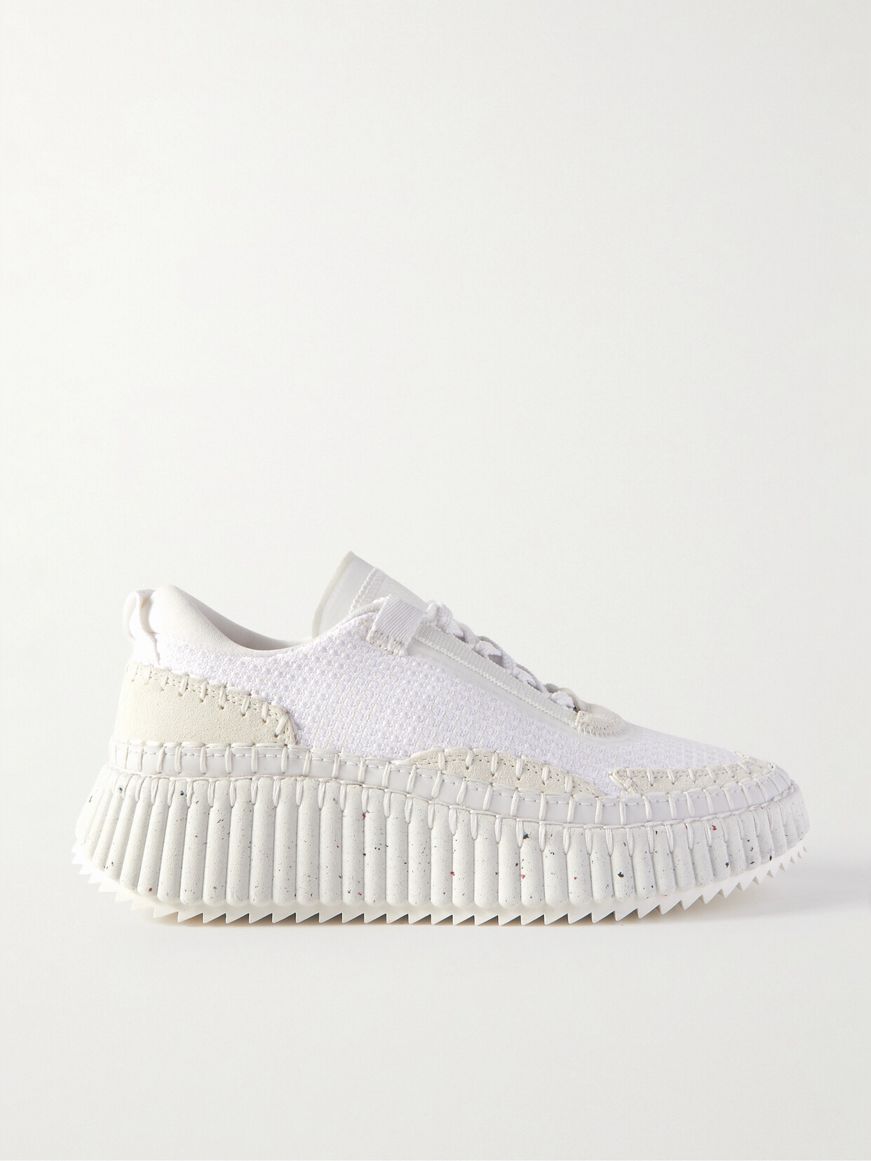 Shop Chloé Nama Embroidered Suede And Recycled Mesh Sneakers In White