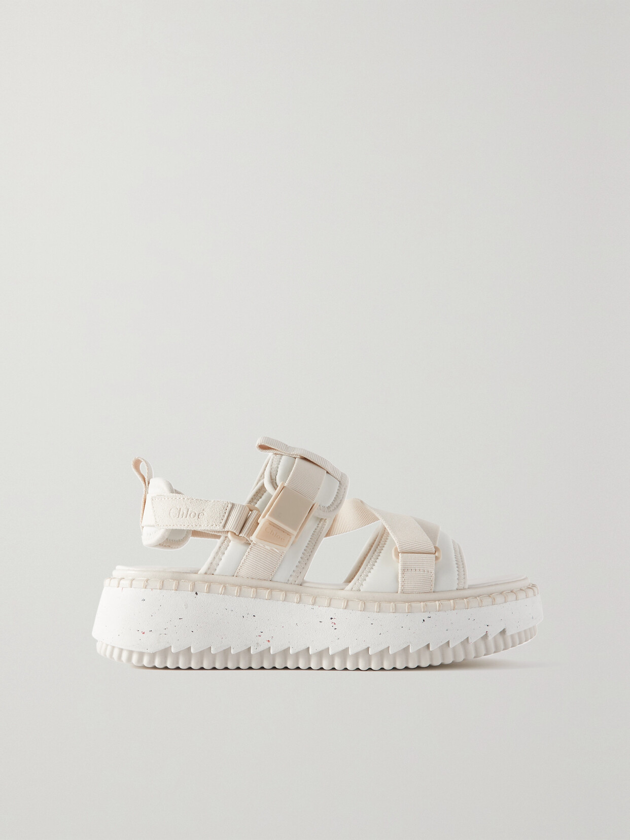 CHLOÉ LILLI GROSGRAIN-TRIMMED RECYCLED STRETCH PLATFORM SANDALS