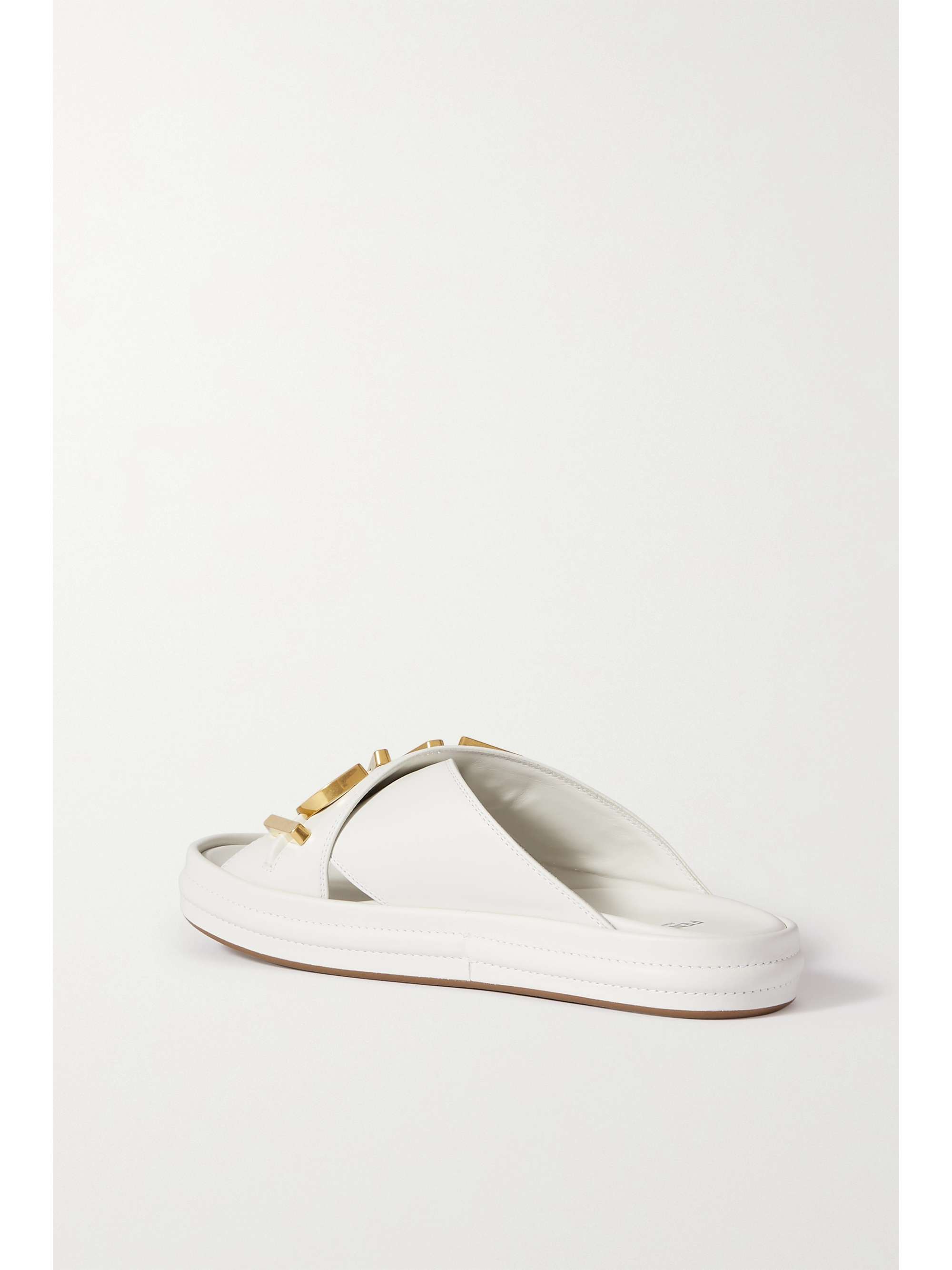 Logo-embellished leather slides Logo-embellished leather slides