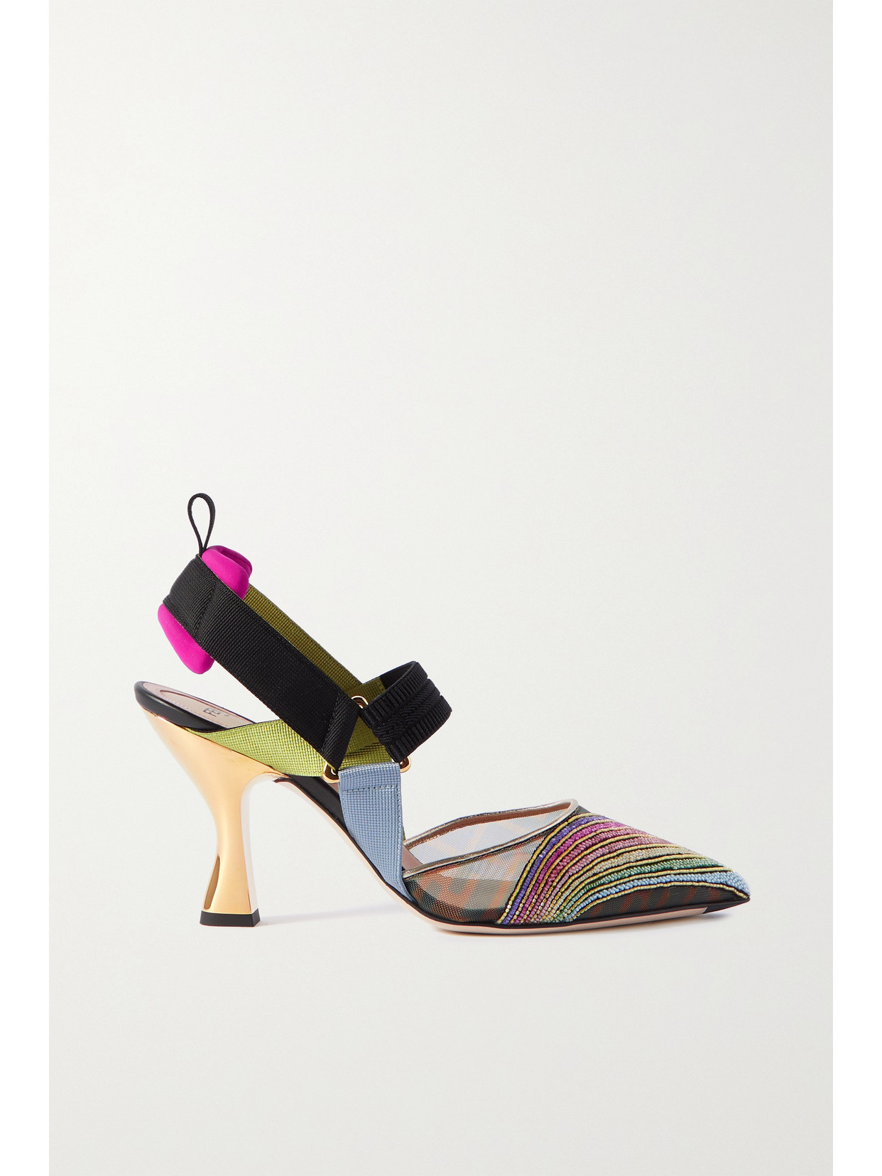 Crystal Embellished Fendi Mesh Mules Fendi Colibri 65 Crystal